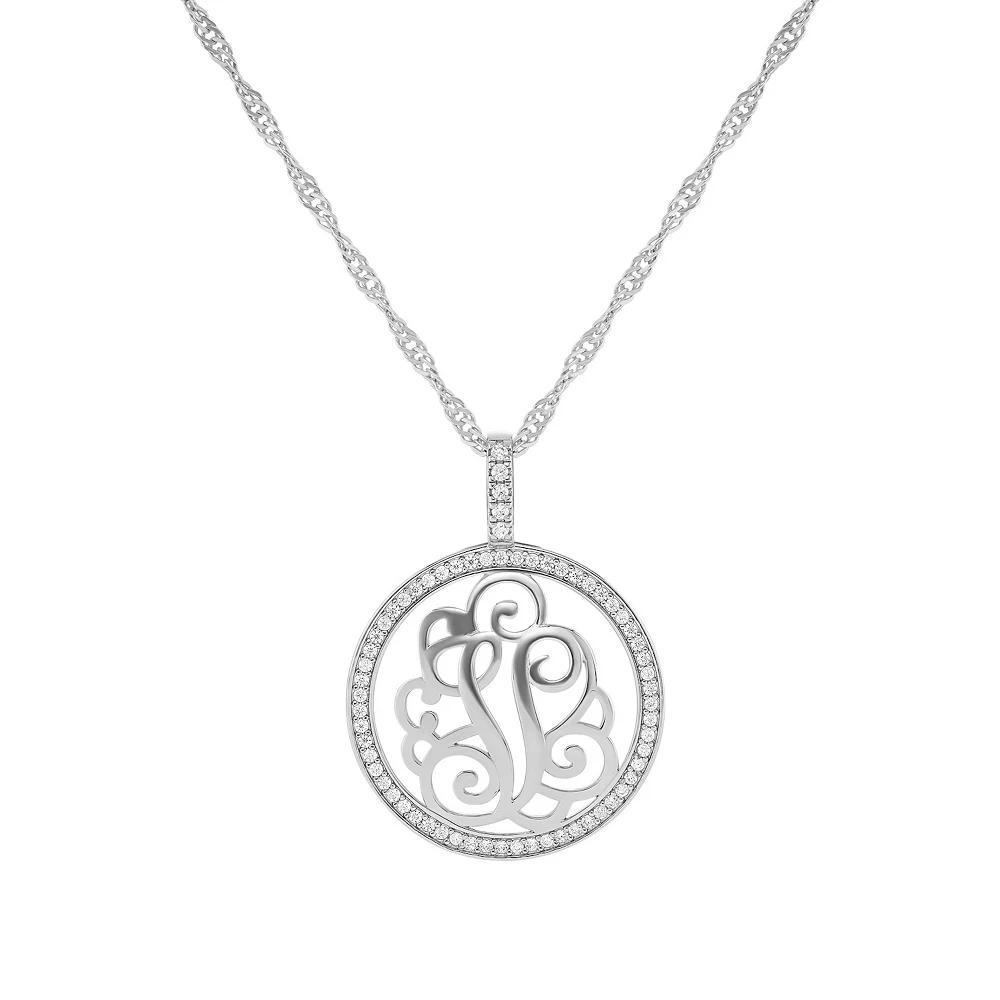 PRIMROSE Cubic Zirconia Initial Coin Pendant Necklace, Women's, Size: 18-20" ADJ, Silver Tone V Product Image