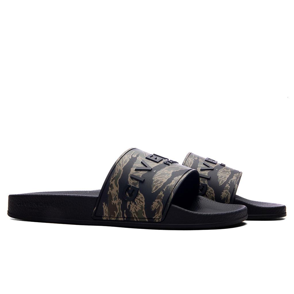 Slide Flat Sandals - Black/Khaki Male Product Image