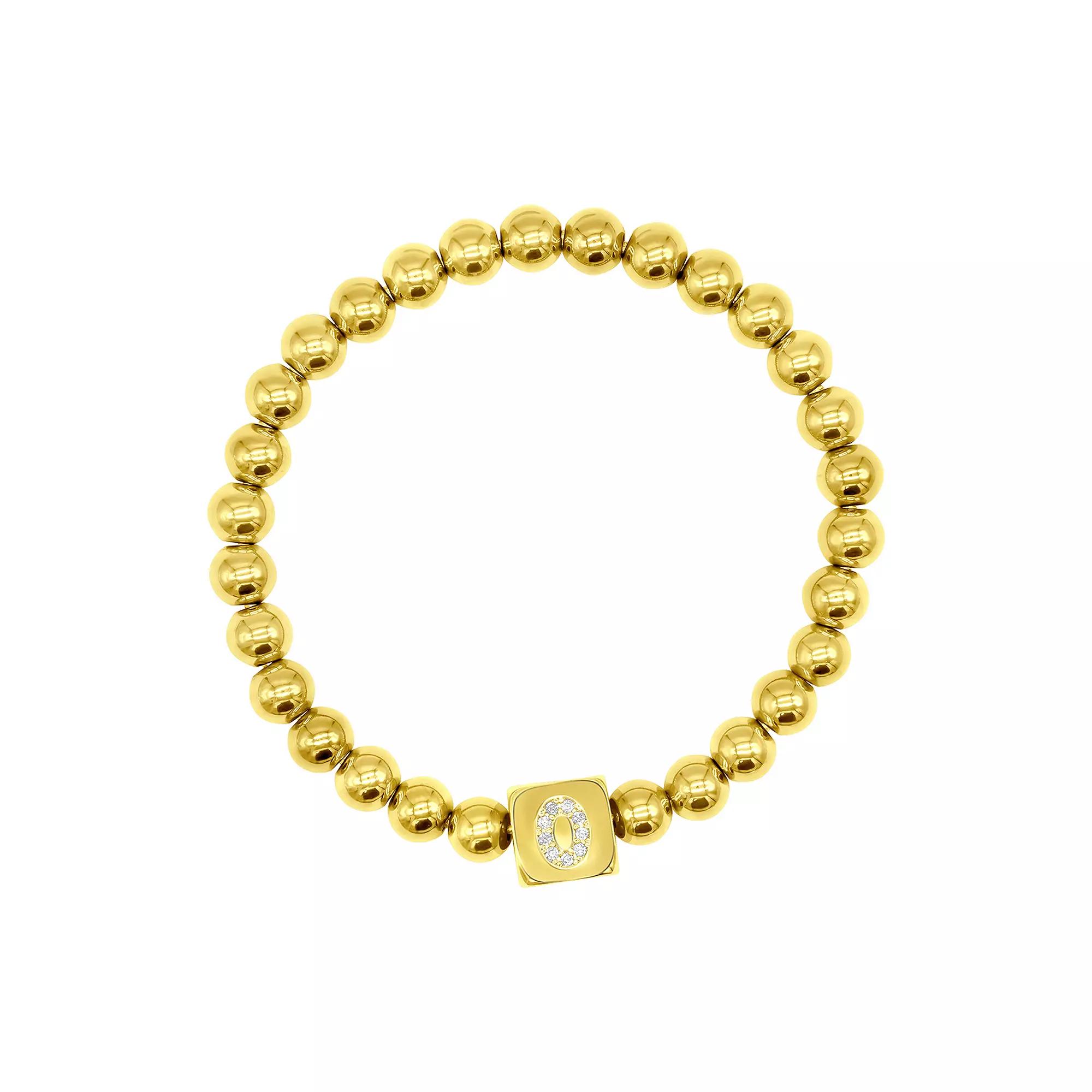 Adornia Gold Tone Initial Cubic Zirconia Cube & Bead Stretch Bracelet, Womens Product Image