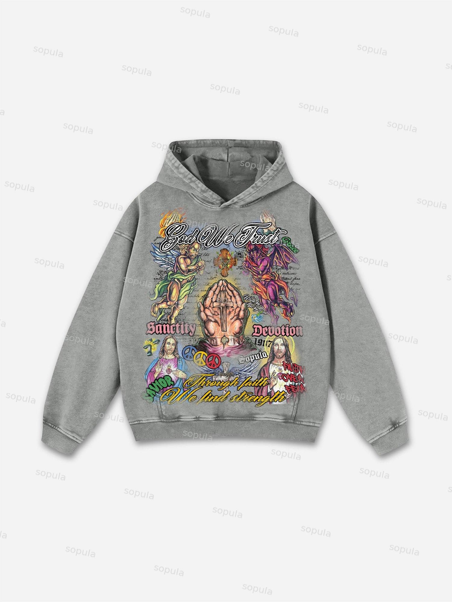 Sopula Faith In Jesus Collage Vintage Graphic Washed Hoodie Product Image