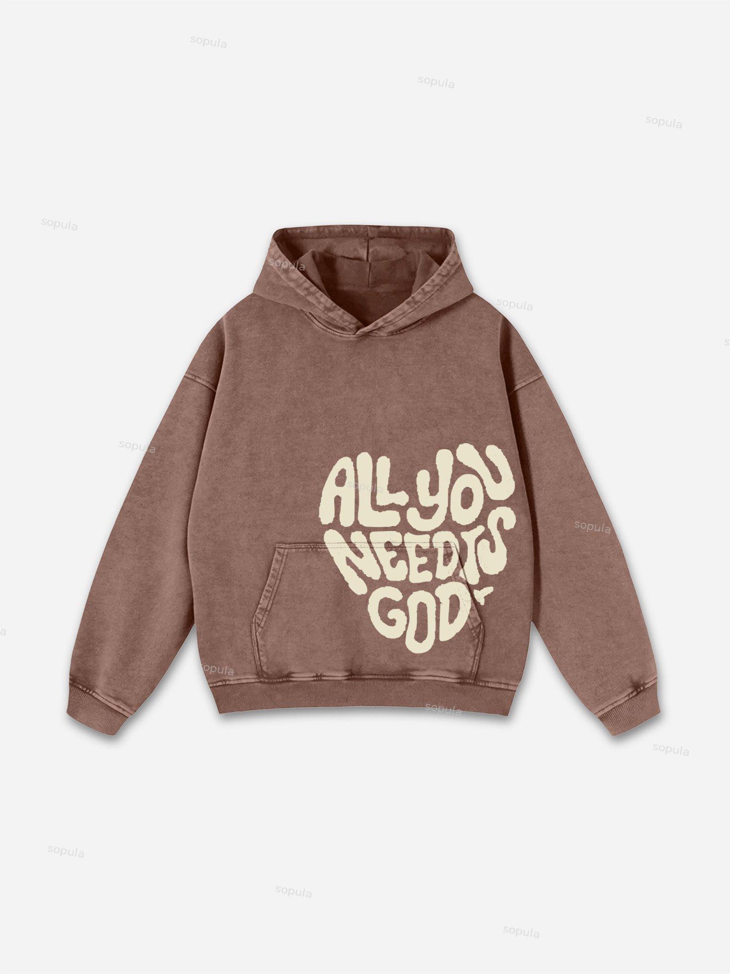 Sopula All You Need Is God Graphic Acid Washed Oversized Hoodie Product Image