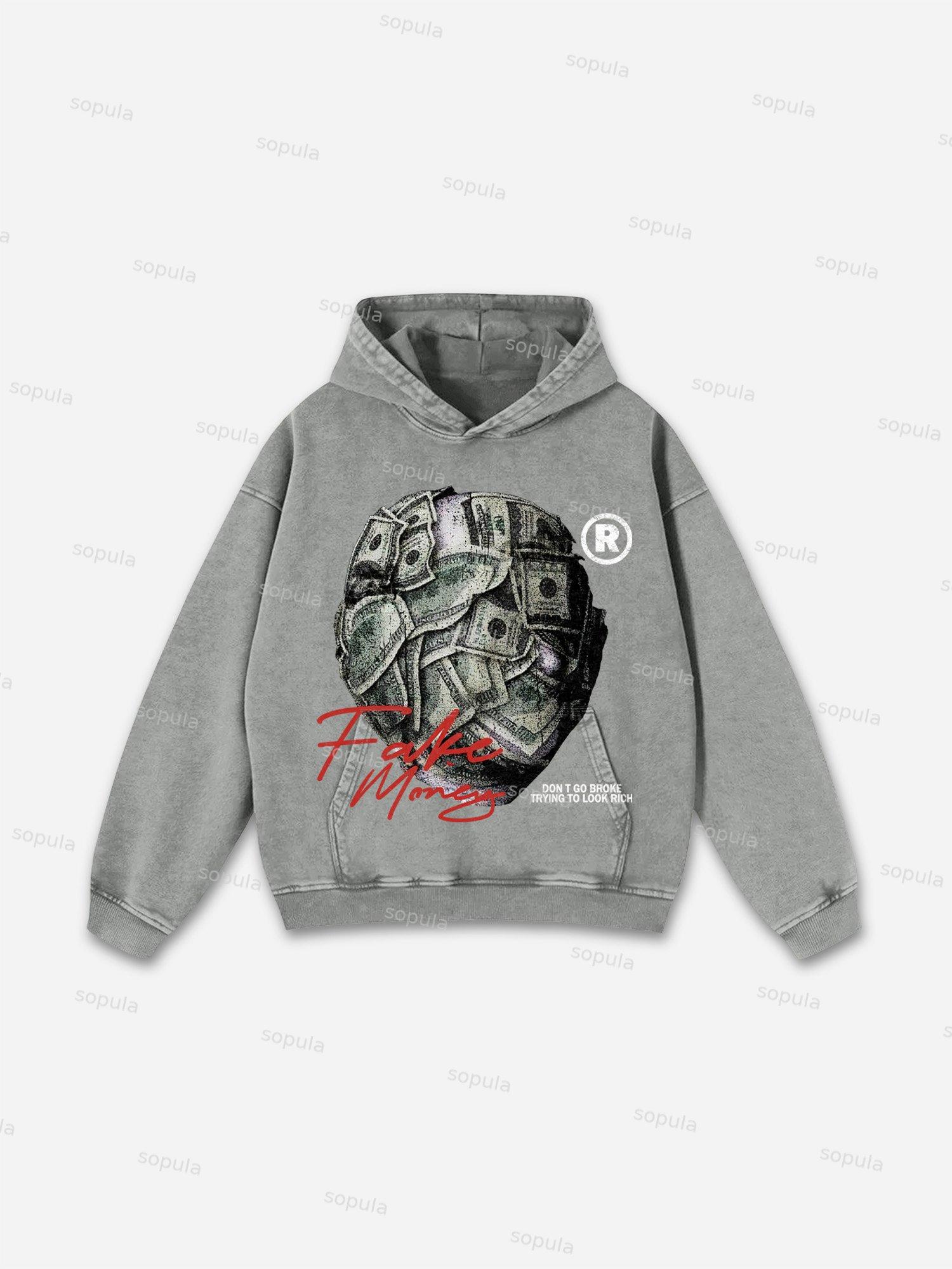 Sopula Don't Go Broke Trying To Look Rich Graphic Washed Oversized Hoodie Product Image