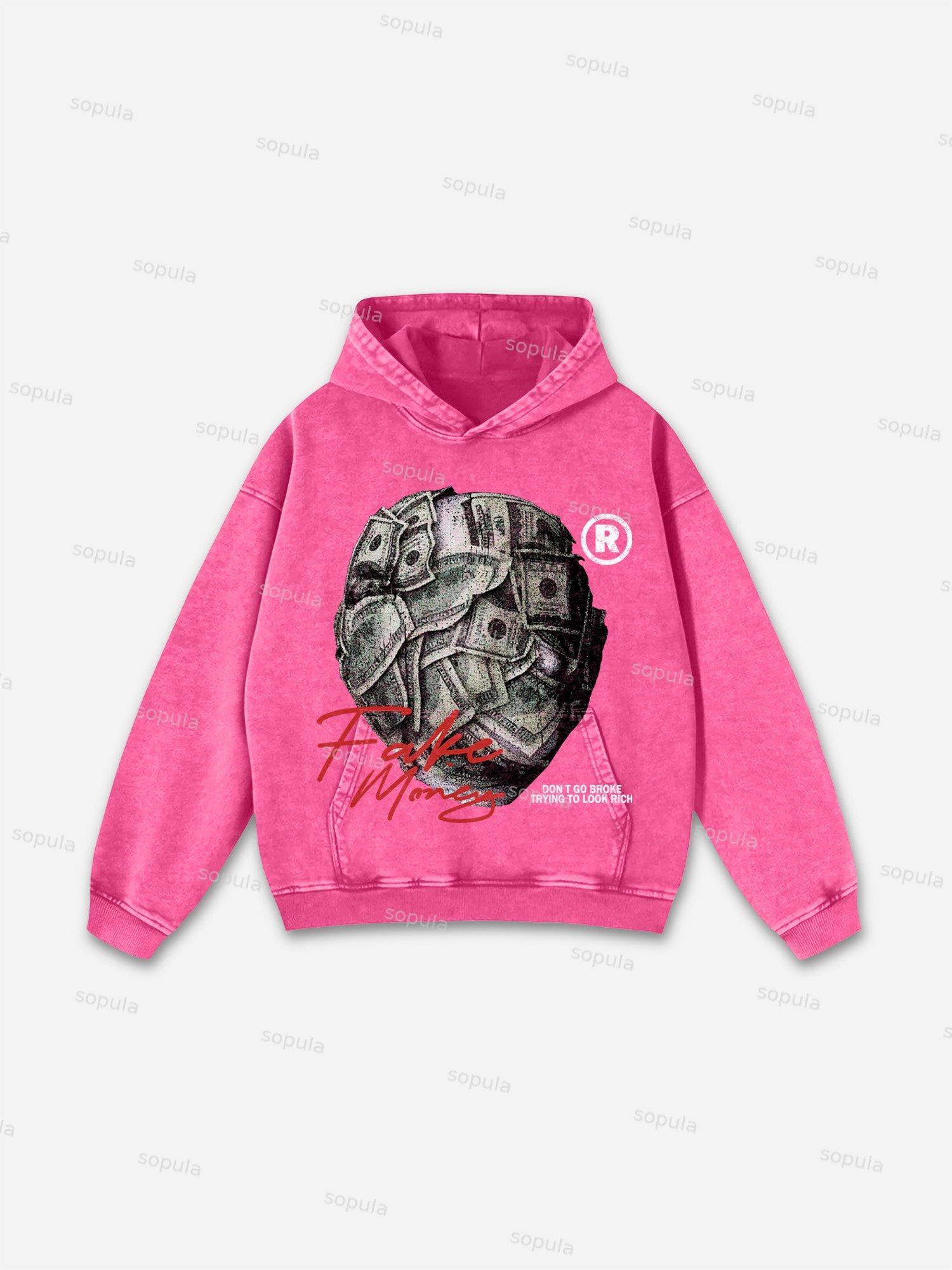 Sopula Don't Go Broke Trying To Look Rich Graphic Washed Oversized Hoodie Product Image