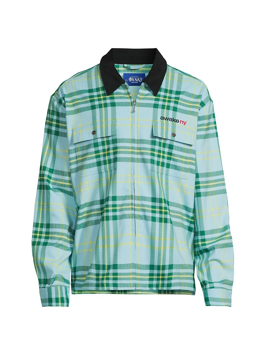 Mens Plaid Flannel Zip-Front Shirt Product Image