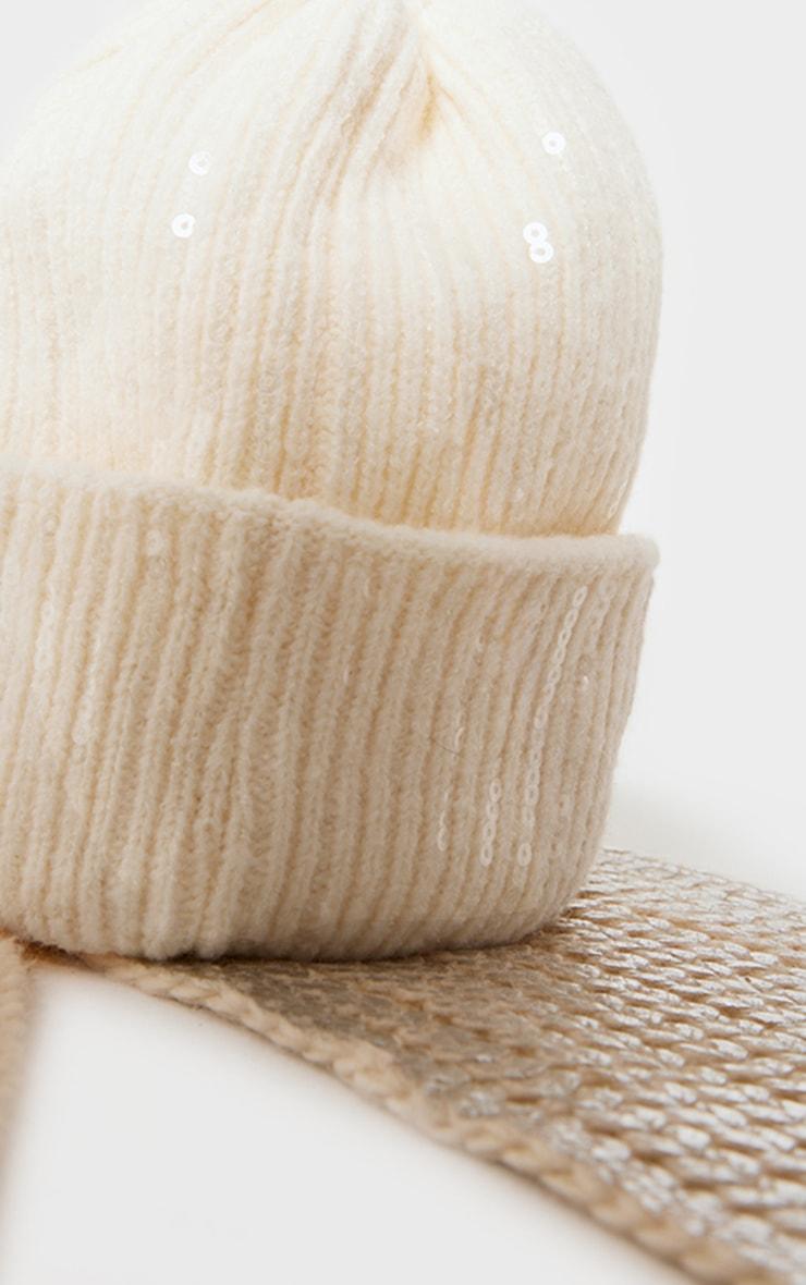 Cream Sequin Rib Beanie Product Image