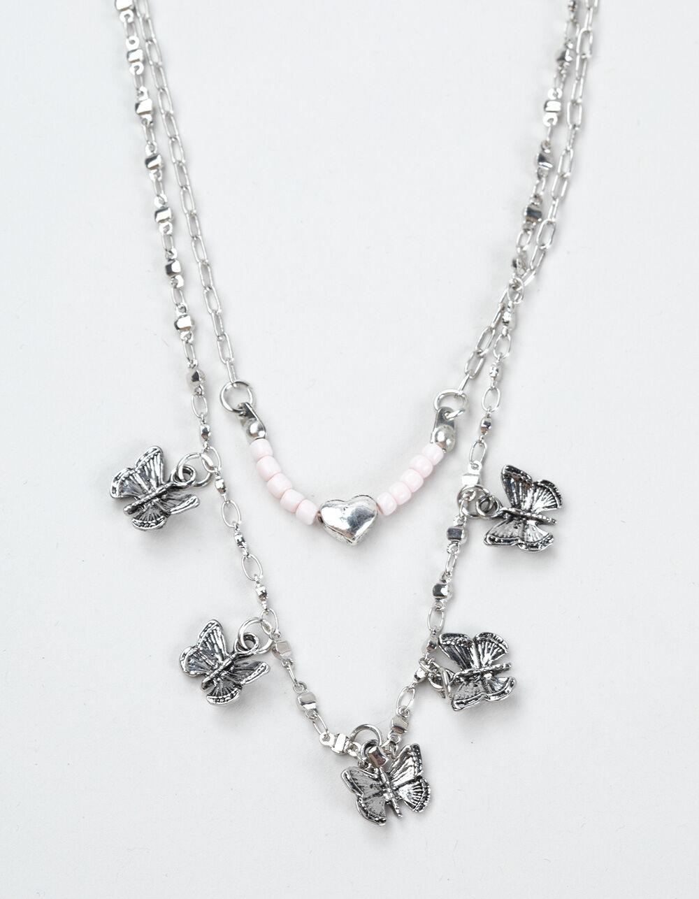 FULL TILT Layered Butterfly Necklace - SILVER Product Image