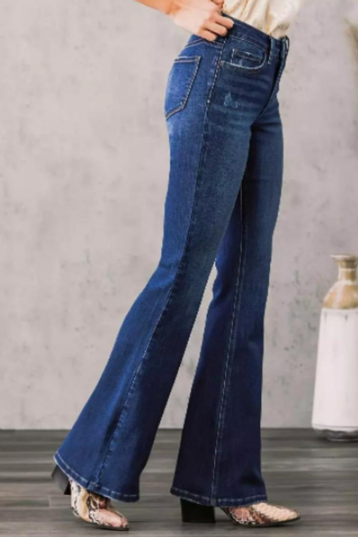 Alison Mid Rise Flare Jean with Leopard Detail Product Image