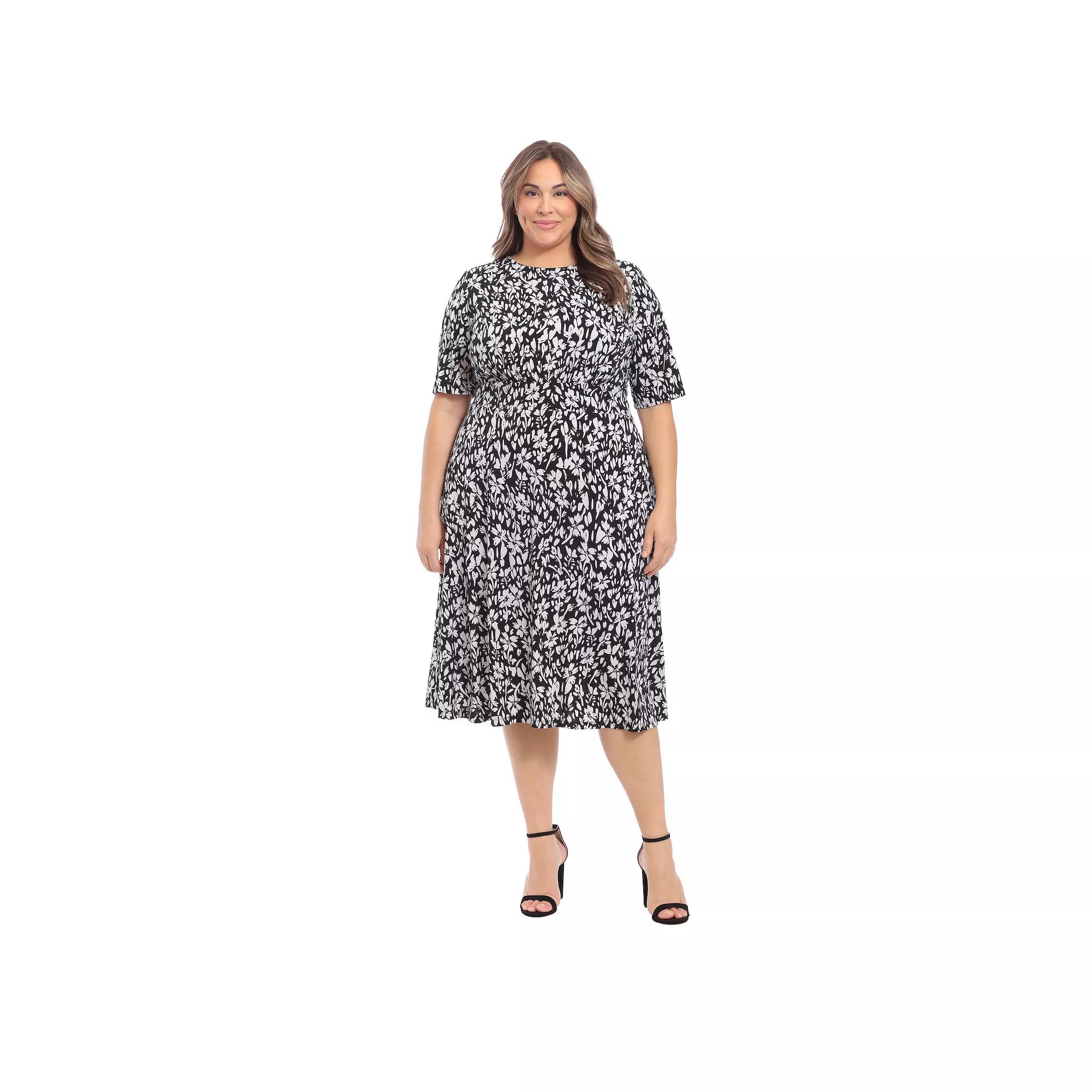 Plus Size London Times Floral Print Inset Waist Midi Dress, Womens Product Image
