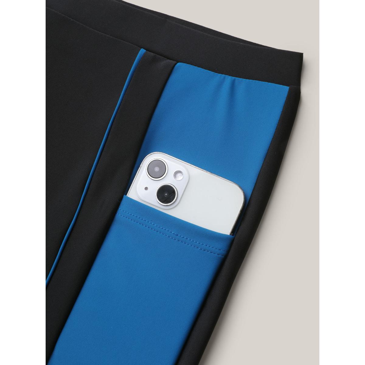 Plus Size Color Block Spliced Pockets Swim Bottoms Women's Swimwear Cerulean Beach Contrast High stretch Skinny High Rise Side seam pocket Curve Swim Bottoms BloomChic 26/4X Product Image