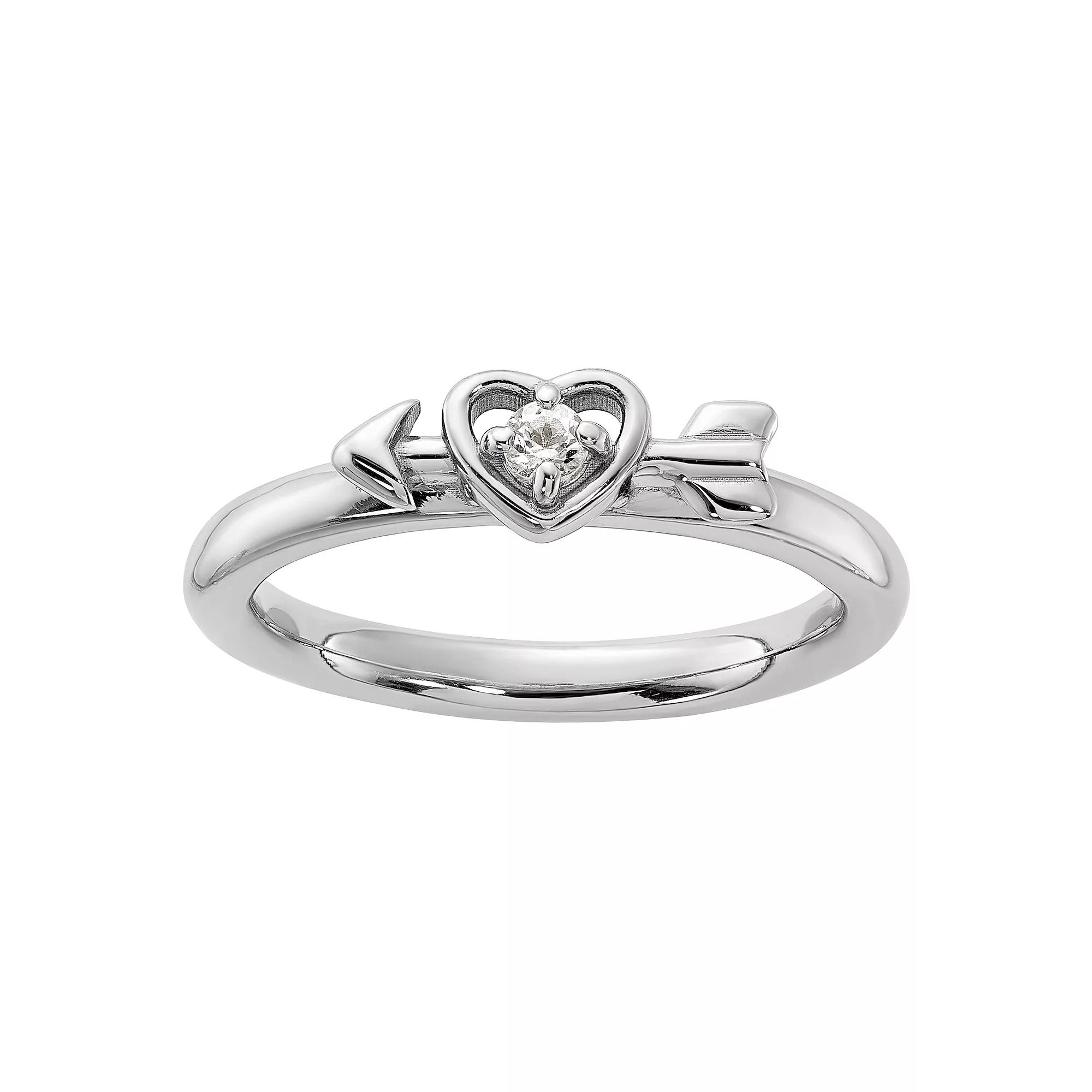 Stacks & Stones Sterling Silver Stackable Gemstone Heart with Arrow Ring, Women's, Size: 5, White Topaz Product Image