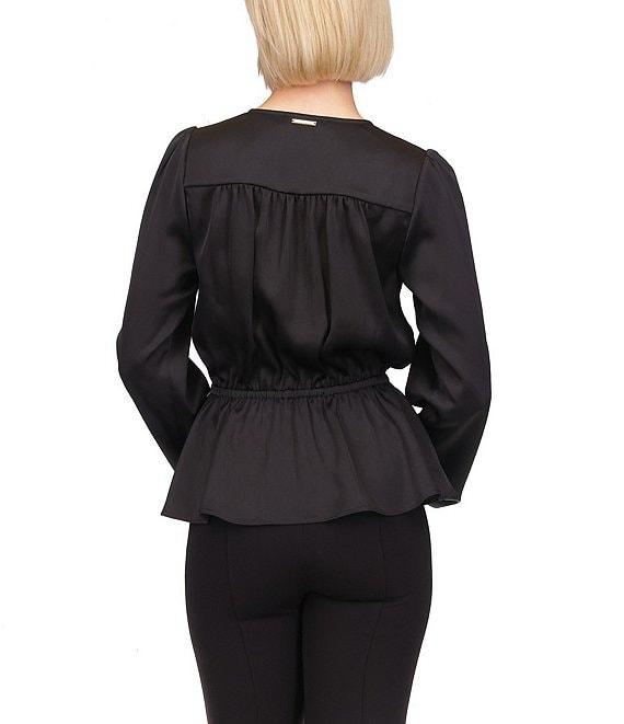 MICHAEL Michael Kors Surplice Neck Long Sleeve Peplum Top Product Image