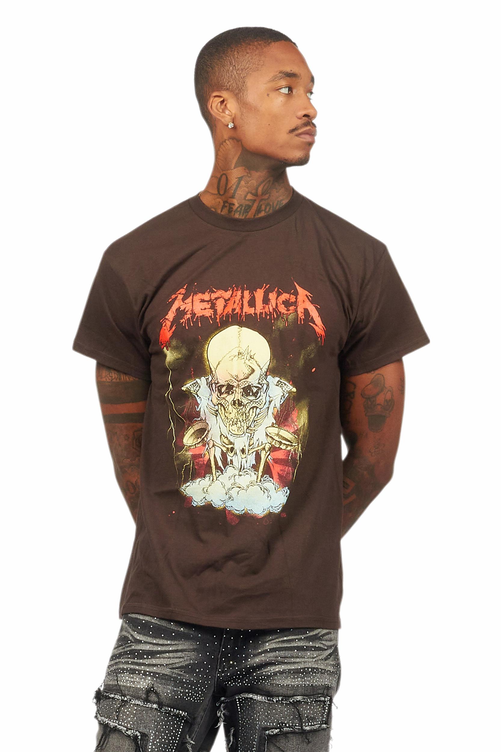 Metallica Skull Brown/Red Graphic T-Shirt Male Product Image