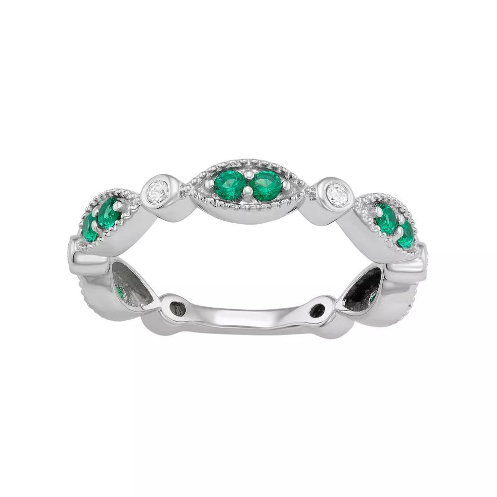 Jewelexcess Sterling Silver Lab-Created Emerald & Lab-Created White Sapphire Ring, Women's,  Product Image