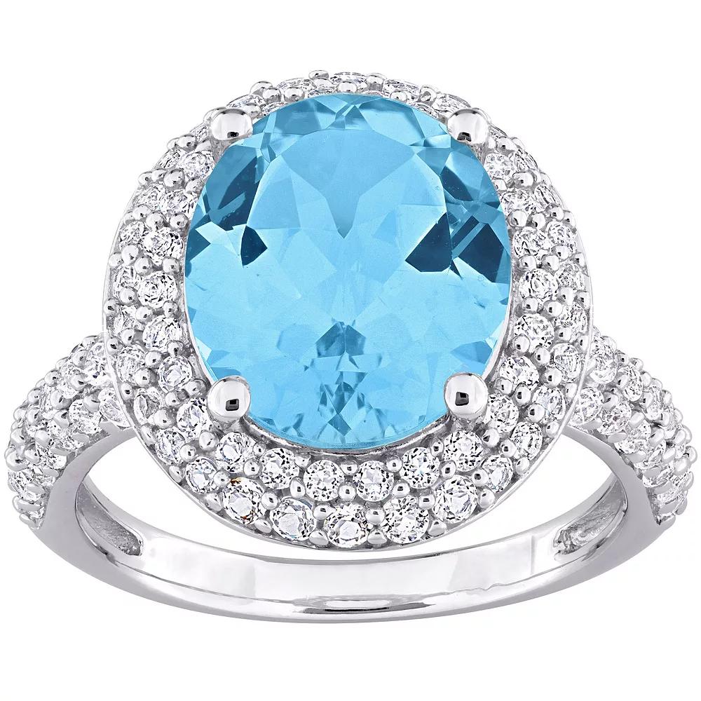 Stella Grace Sterling Silver Sky Blue Topaz & White Topaz Double Halo Ring, Women's,  Product Image