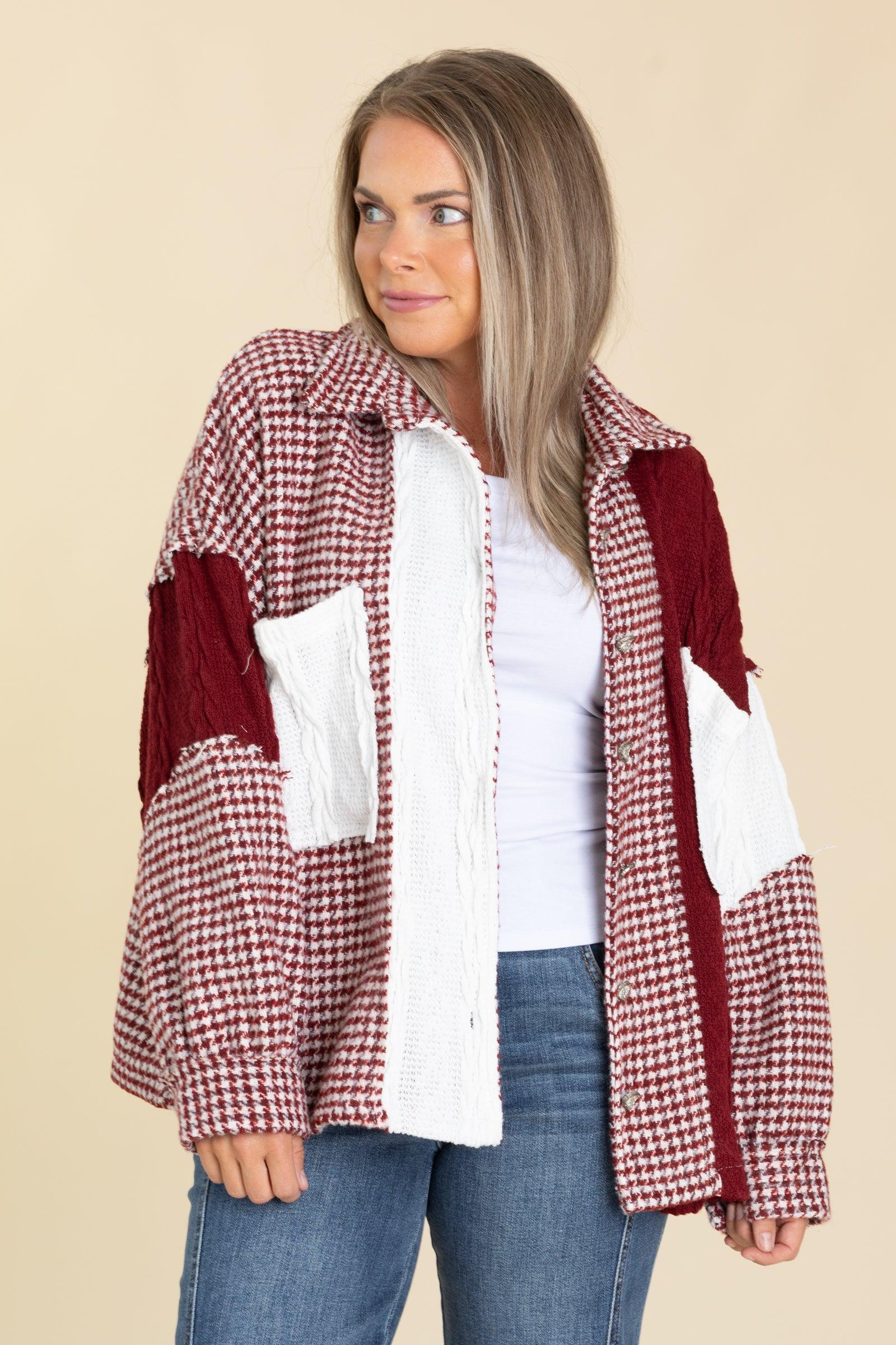 Red Houndstooth Contrast Shacket Product Image