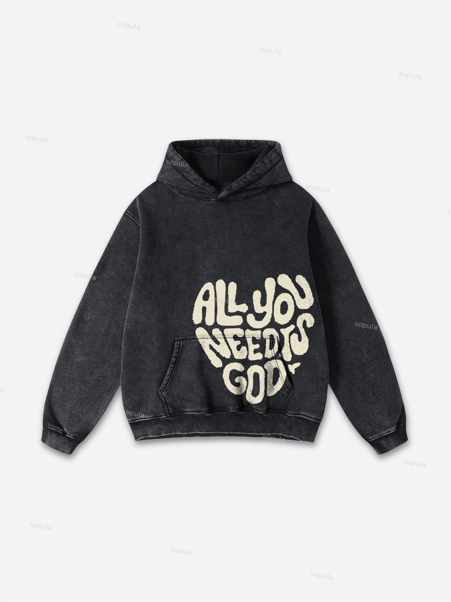 Sopula All You Need Is God Graphic Acid Washed Oversized Hoodie Product Image