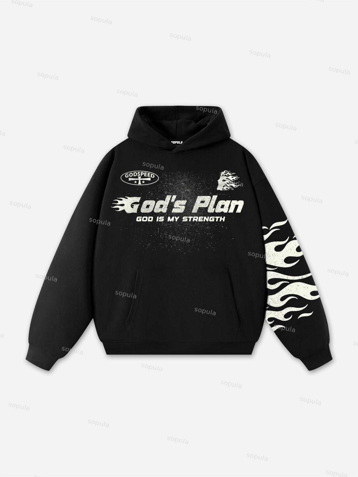 Sopula Jesus Flame Silhouette Vintage Graphic Cotton Hoodie Product Image