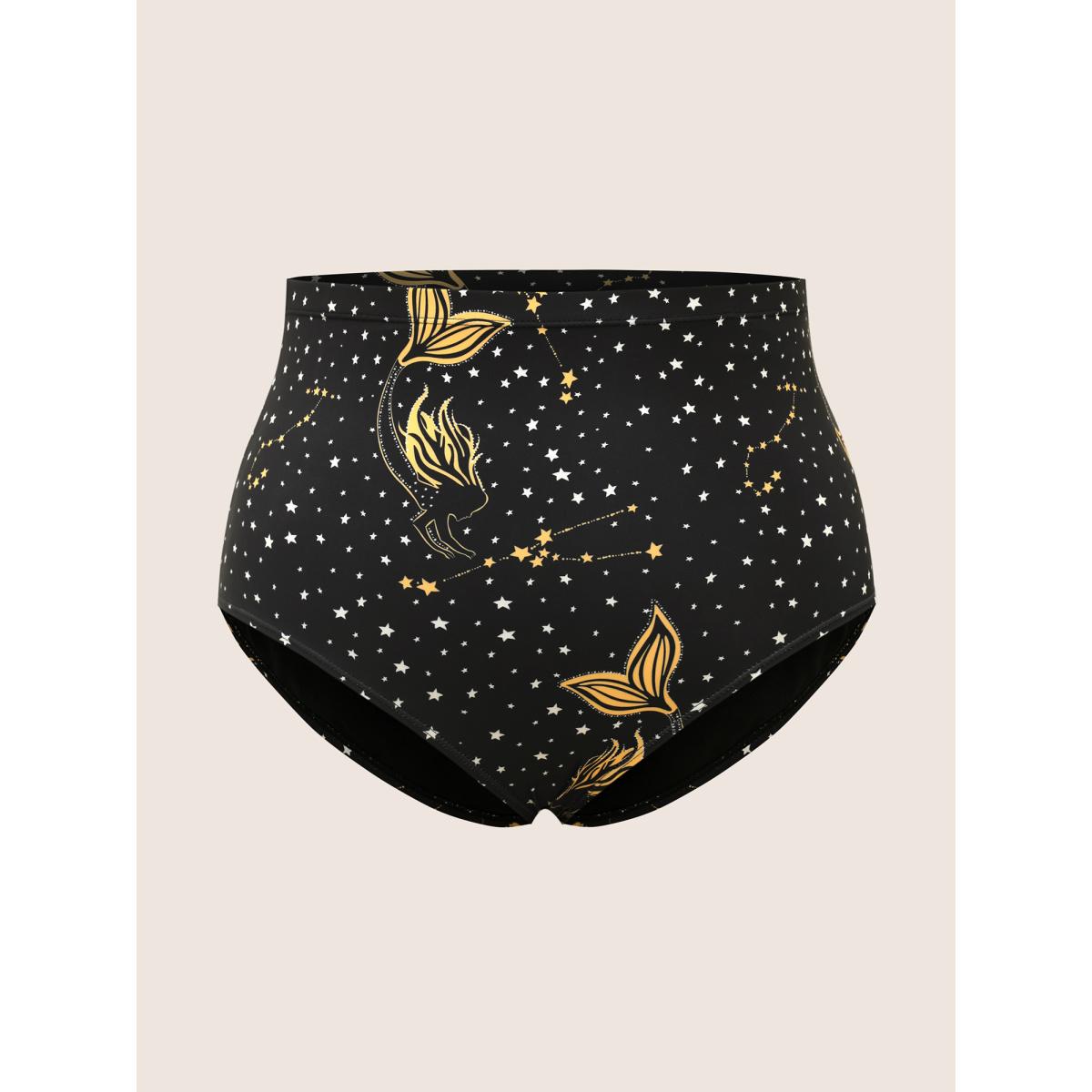 Plus Size Star & Sun Print Heart Neckline Crossover Swim Dress Women's Swimwear Black Beach Bodycon Heart neckline High stretch Curve Swim Dresses BloomChic 14-16/1X Product Image