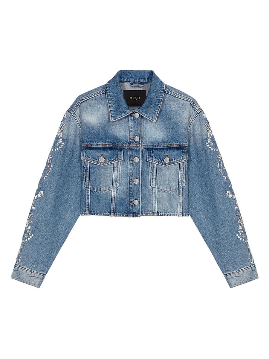 Womens Embroidered Denim Jacket Product Image