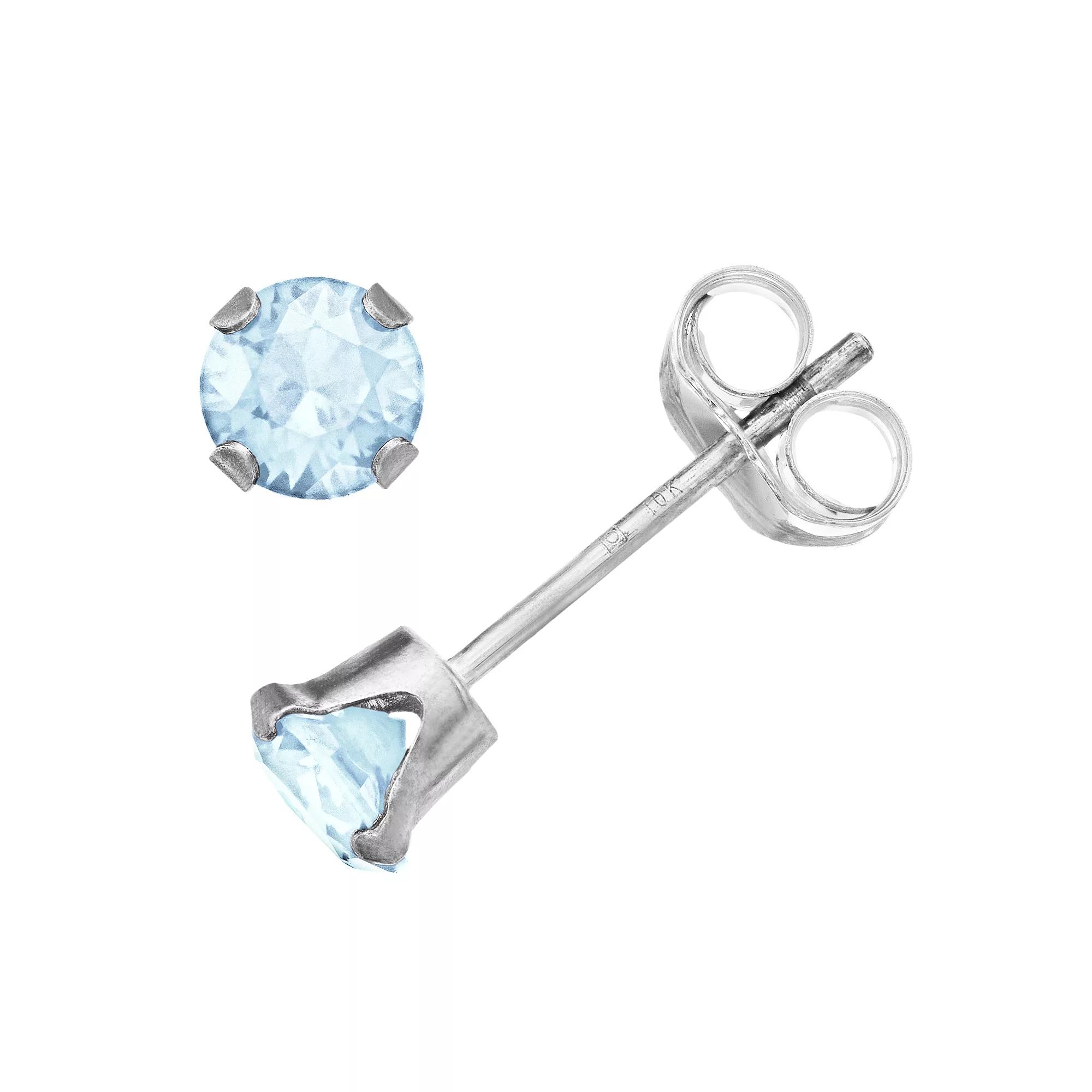 Pure Gem Collection 10k White Gold 4 mm Aquamarine Stud Earrings, Women's, 10k Whgold Product Image