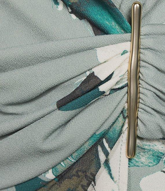 Donna Karan Floral Sleeveless Novelty Bar Faux Wrap Top Product Image