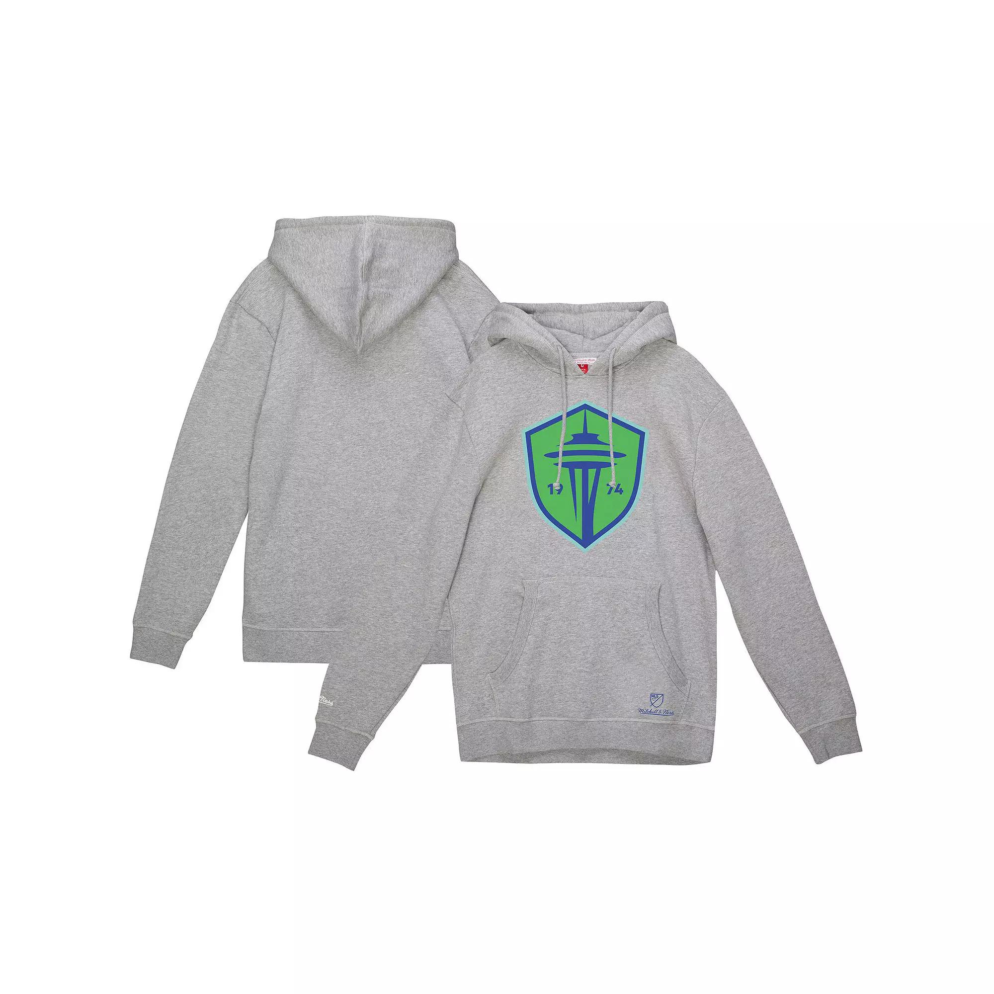 Men's Mitchell & Ness Heather Gray Seattle Sounders FC Primary Logo Pullover Hoodie, Size: 2XL, Grey Product Image