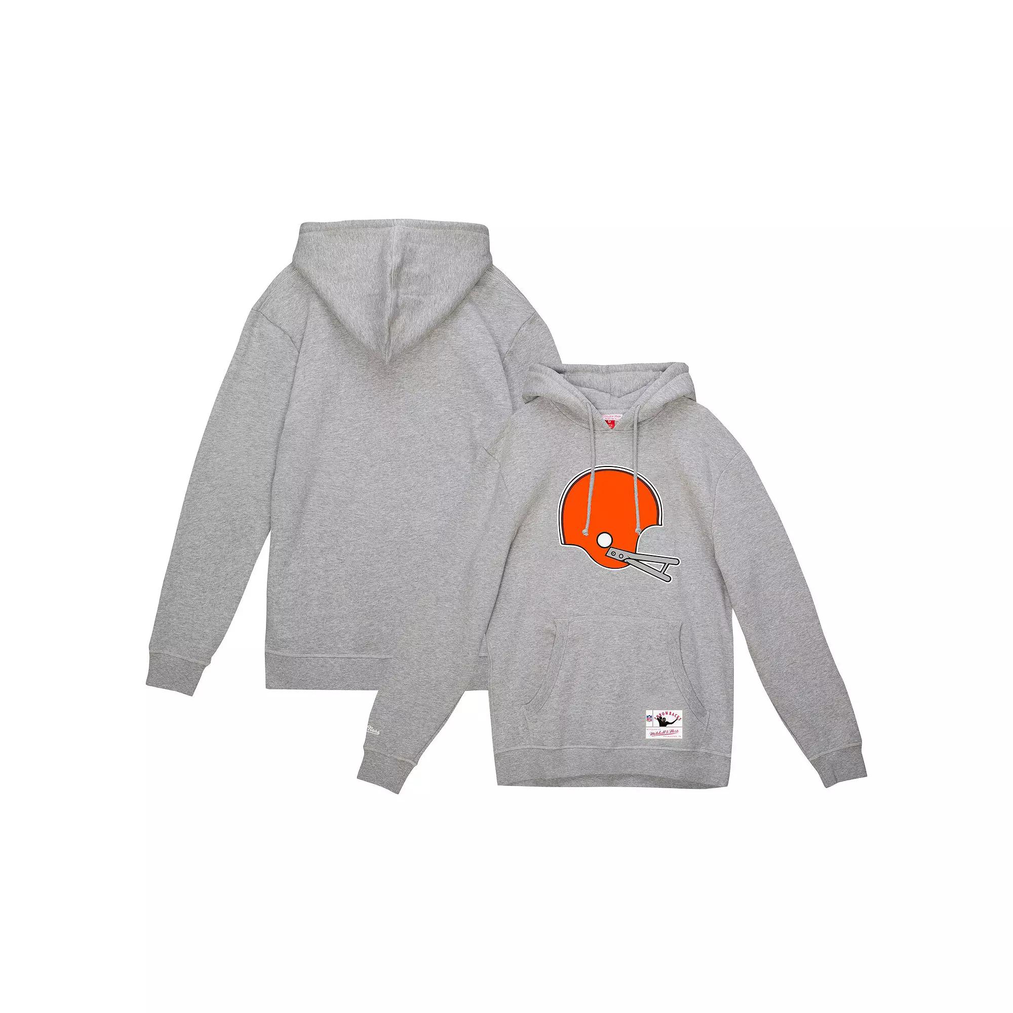 Men's Mitchell & Ness Heather Gray Cleveland Browns Helmet Logo Vintage Pullover Hoodie,  Product Image
