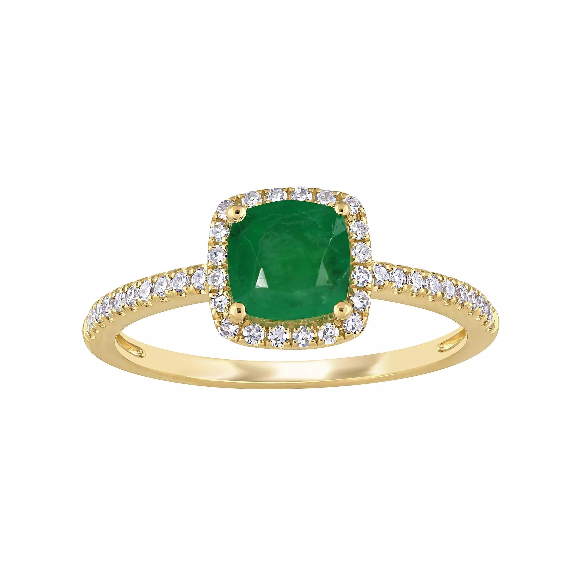 Stella Grace 14k Gold Emerald & 1/5 Carat T.W. Diamond Square Halo Ring, Women's, Size: 7.50 Product Image
