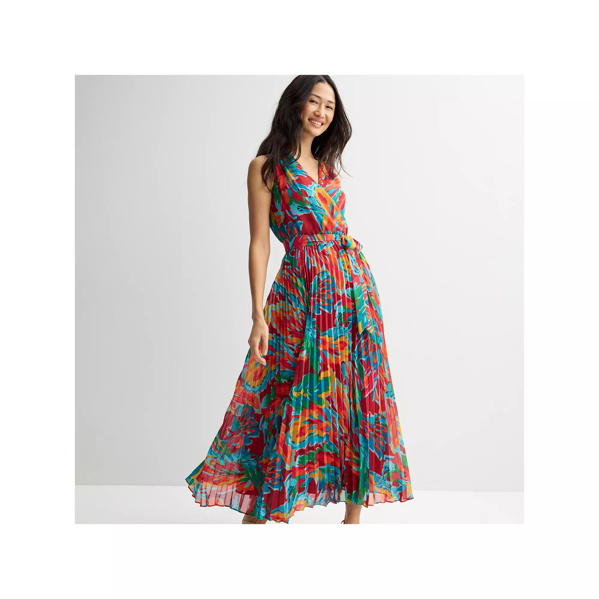 Women's Sandra Darren Sleeveless Surplice Pleated Maxi Dress, Size: 10, Abstract Team Product Image