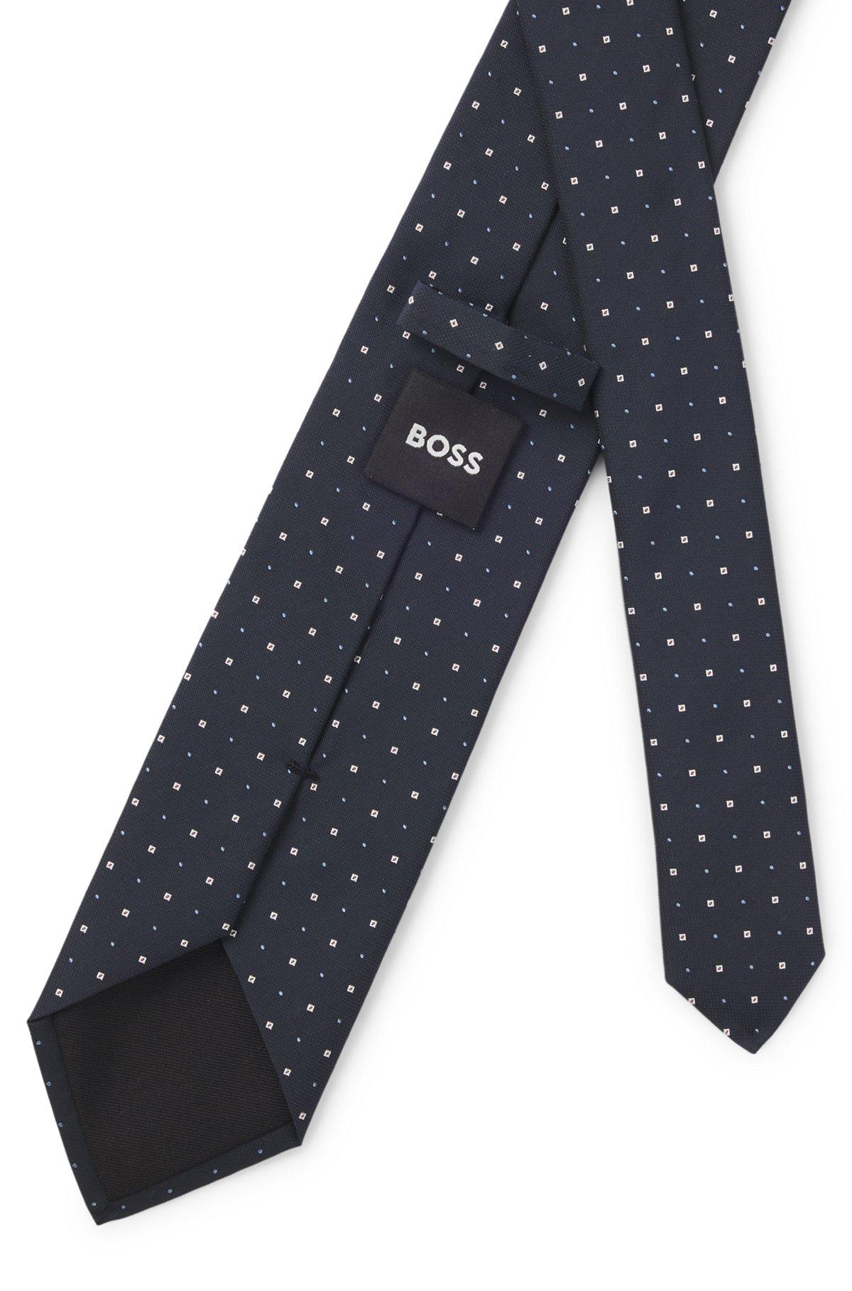 BOSS - Silk-blend tie with jacquard pattern - Dark Blue Product Image