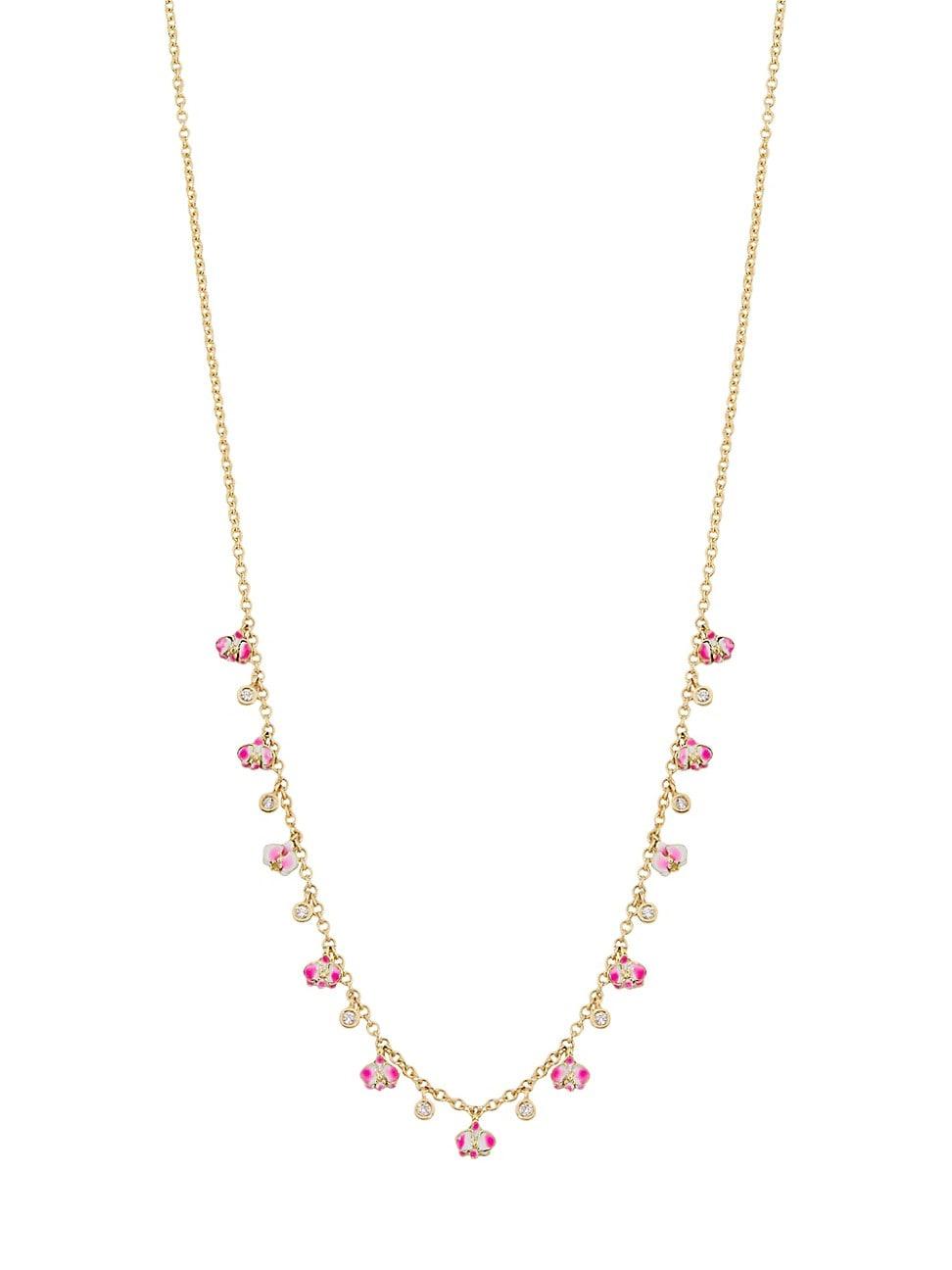 Womens Kidea 18K Yellow Gold, 0.15 TCW Diamond & Enamel Orchid Necklace Product Image