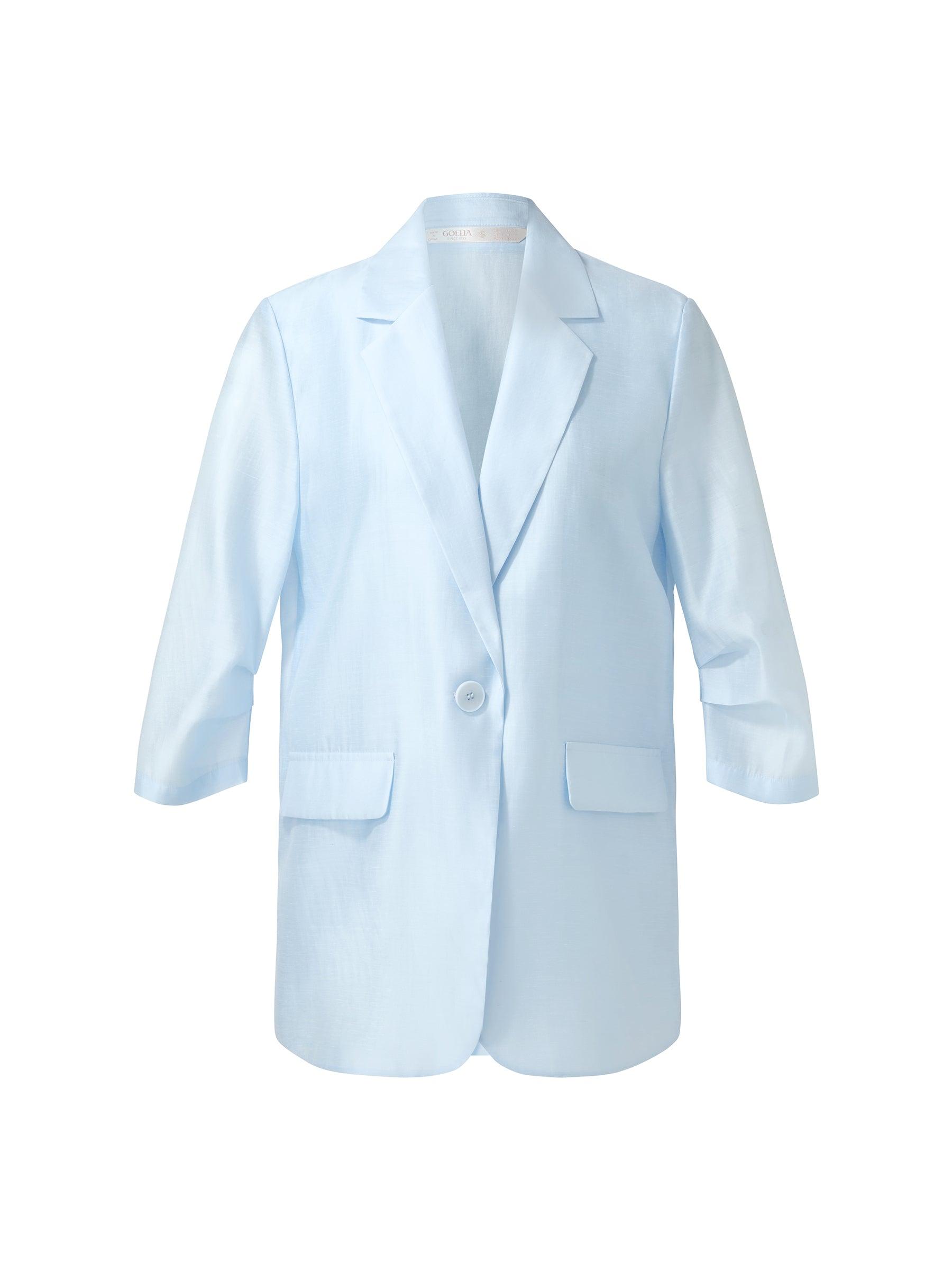 Tencel Linen Blend 3/4 Sleeves Women Blazer Product Image