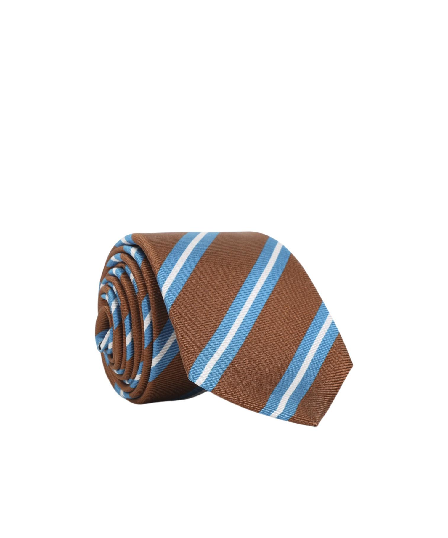 KITON Brown Silk Tie With White And Blue Stripes Product Image