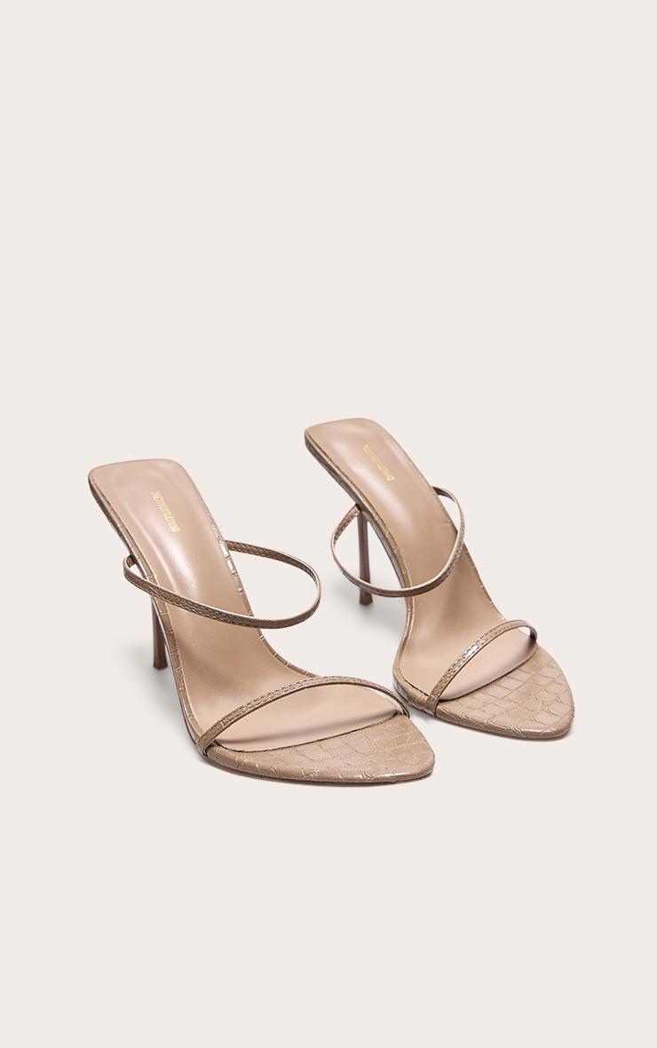 PLT Label Taupe Croc Faux Leather Barely There Point Toe High Heels Product Image