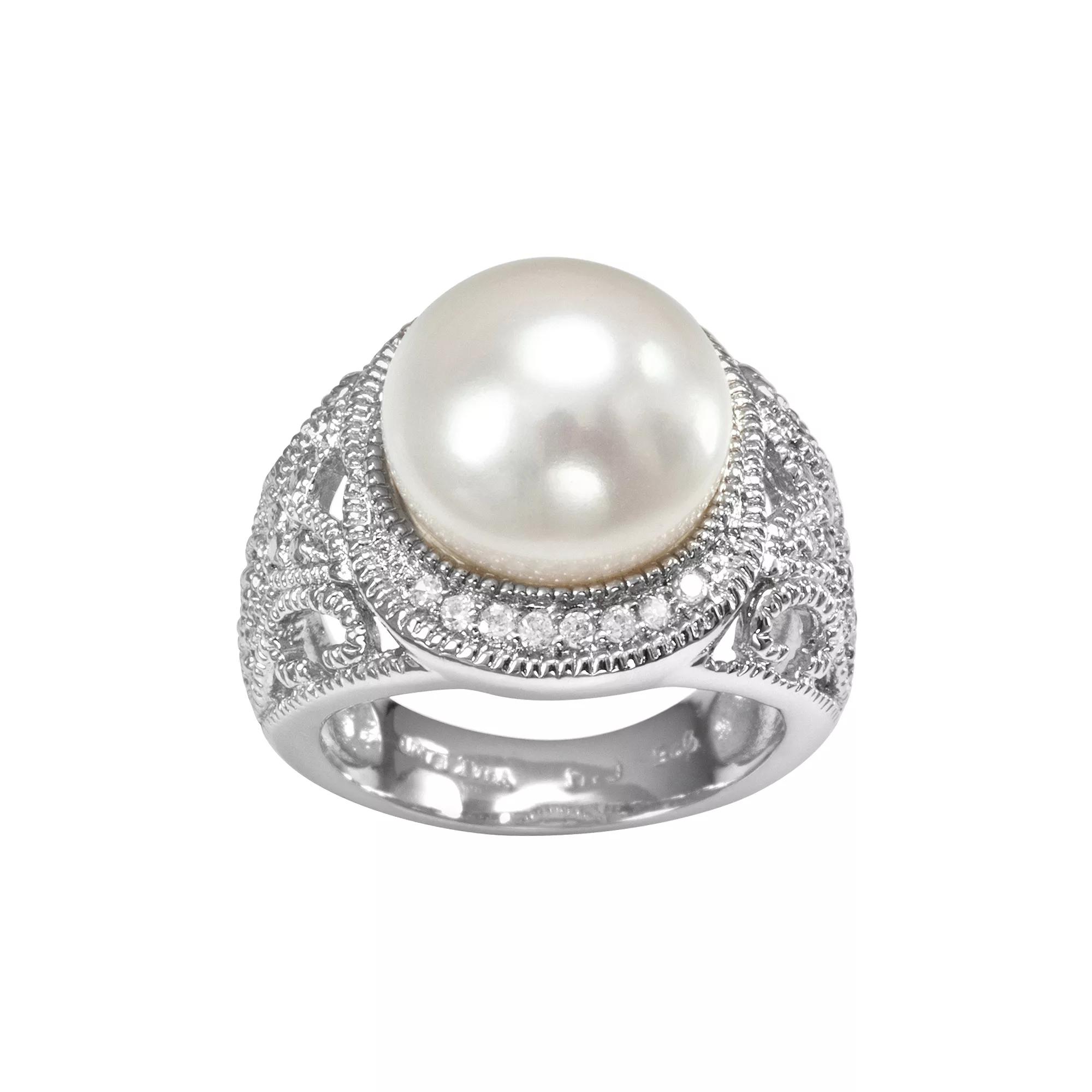 Sophie Miller Sterling Silver Freshwater Cultured Pearl & Cubic Zirconia Filigree Halo Ring, Women's, Size: 8, White Product Image