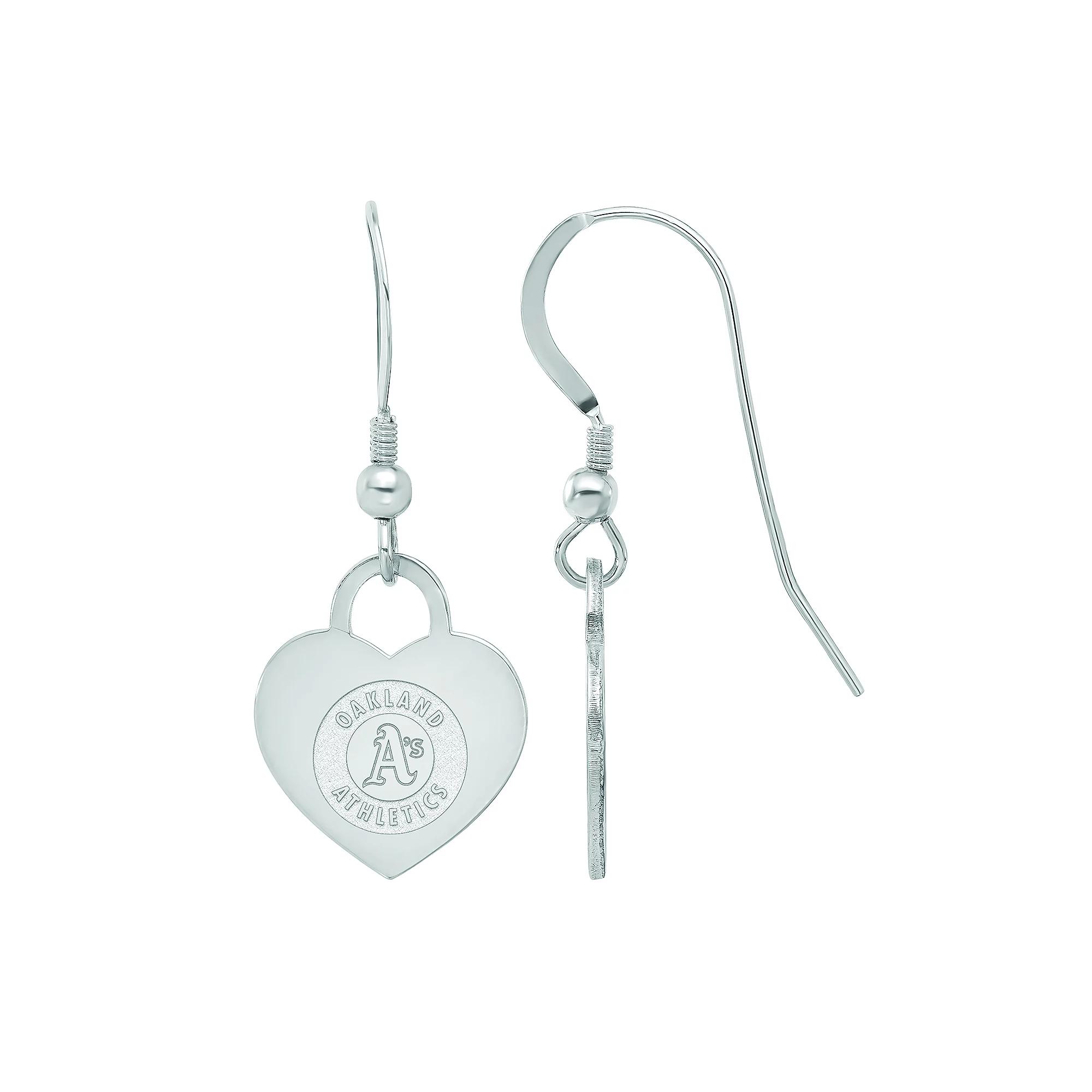 LogoArt Sterling Silver Oakland Athletics Heart Dangle Earrings, Women's Product Image
