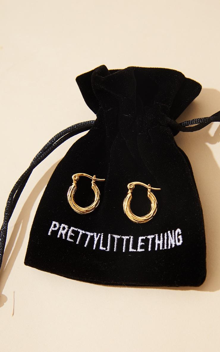 Real Gold Plated Mini Twist Detail Thin Hoop Earrings Product Image