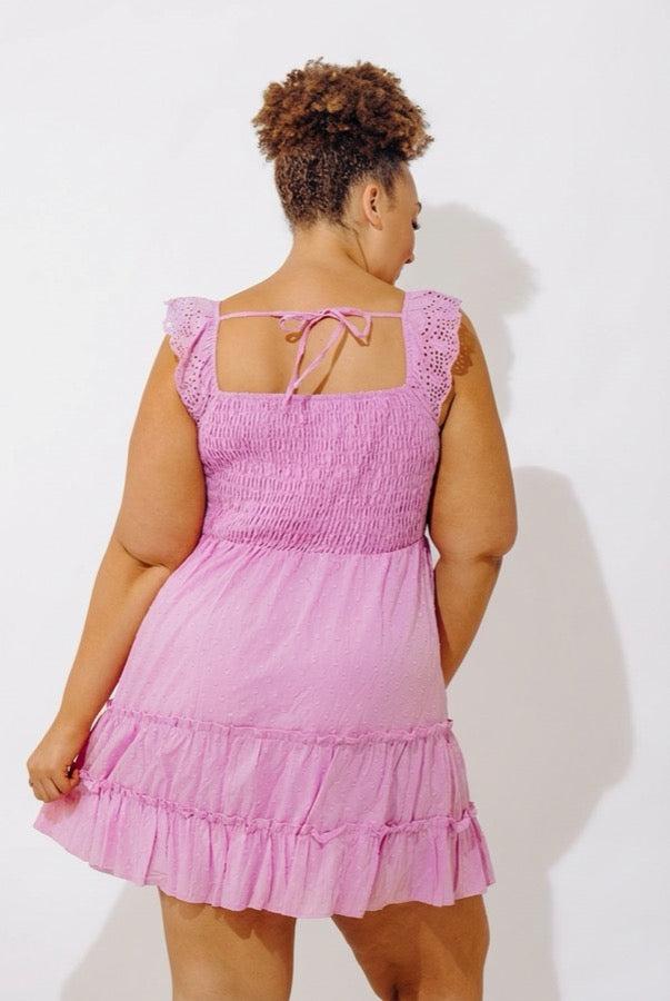 Sweetly Styled Smocked Tiered Mini Dress In Dusty Purple Curves Product Image