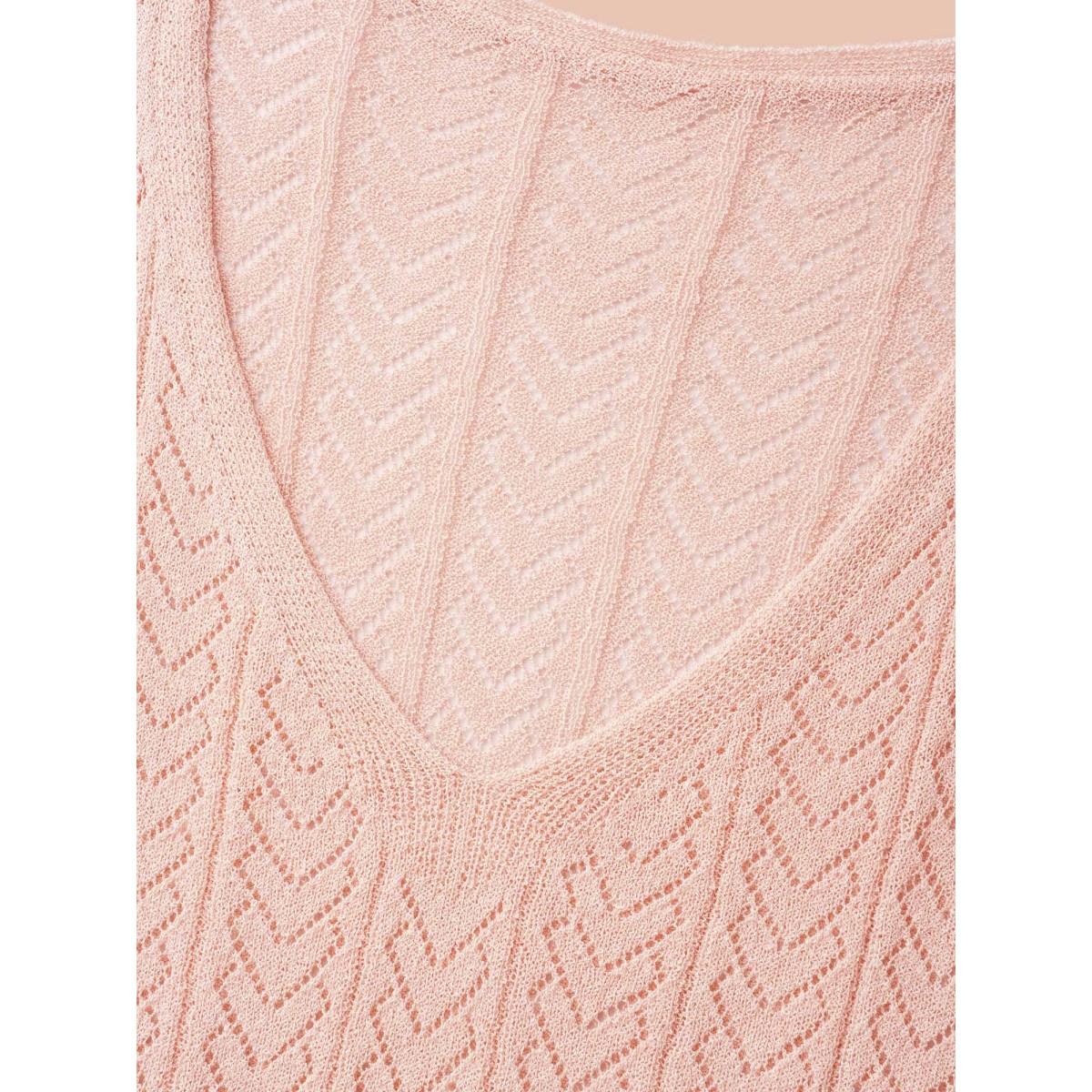 Plus Size Plain Hollow Out Romantic Textured Pullover Nudepink Women Casual Loose Long Sleeve V-neck Everyday Pullovers BloomChic 28/5X Product Image