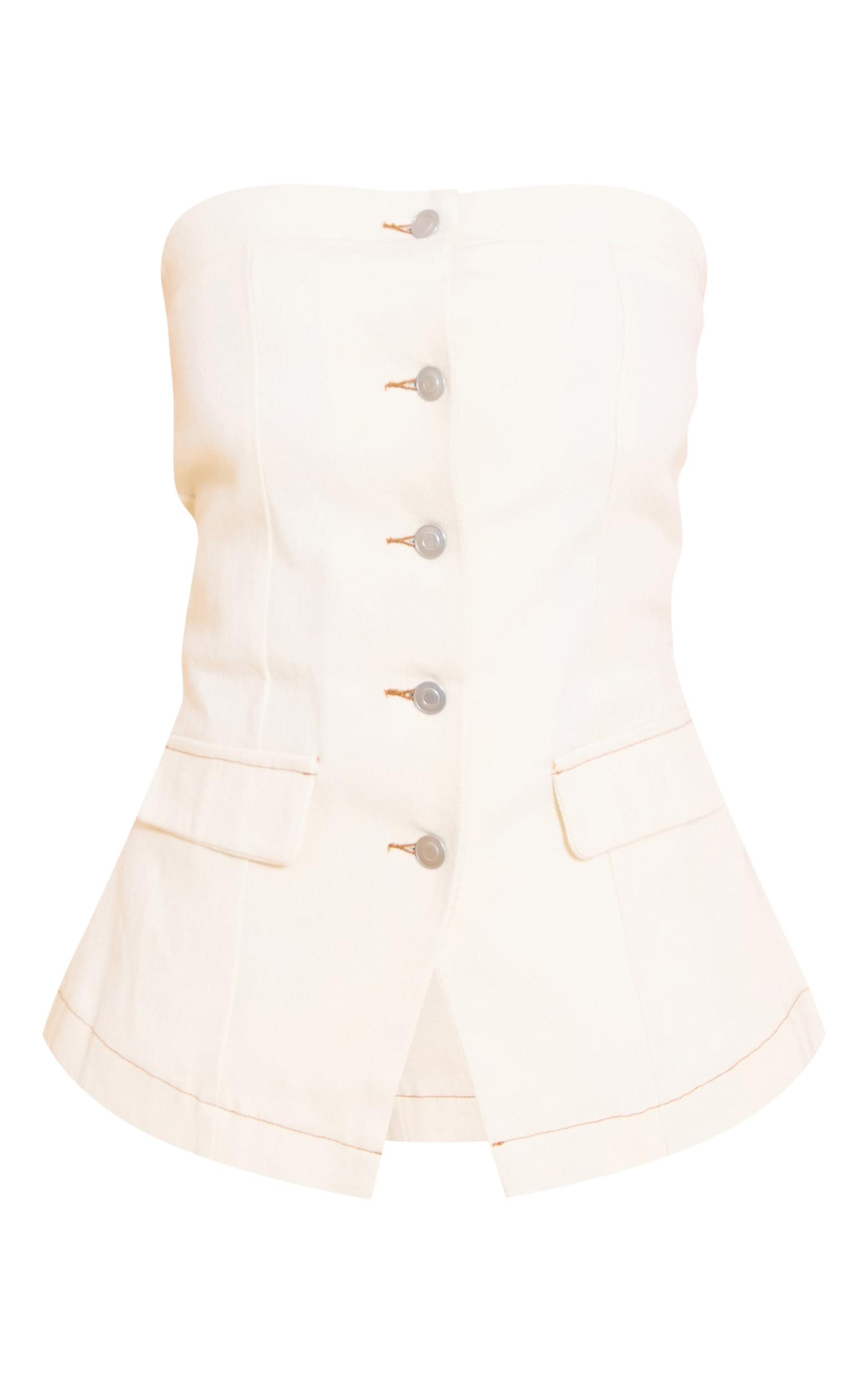 Ecru Strapless Button Down Denim Top Product Image