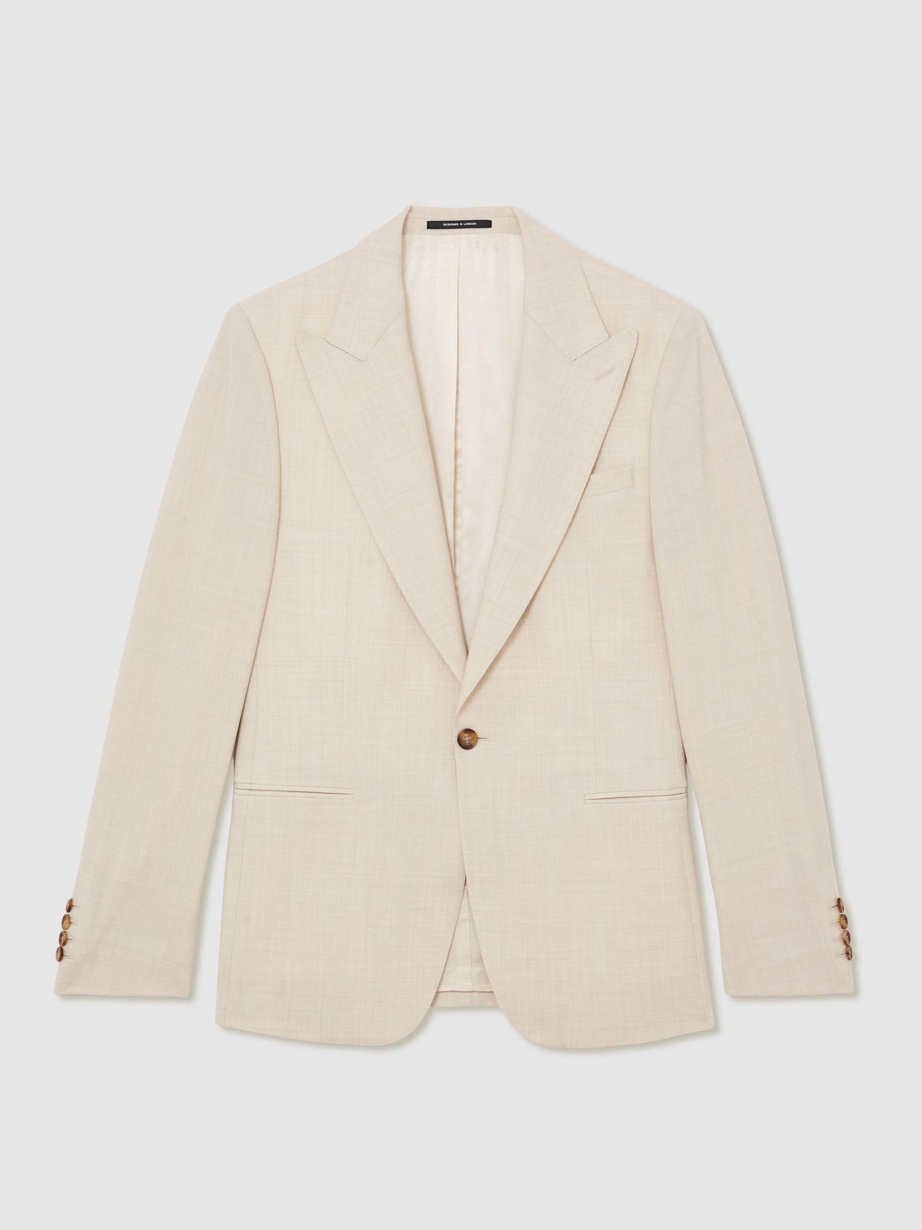Single-Breasted Suit Jacket Tailored-Fit with Wool in Stone Product Image