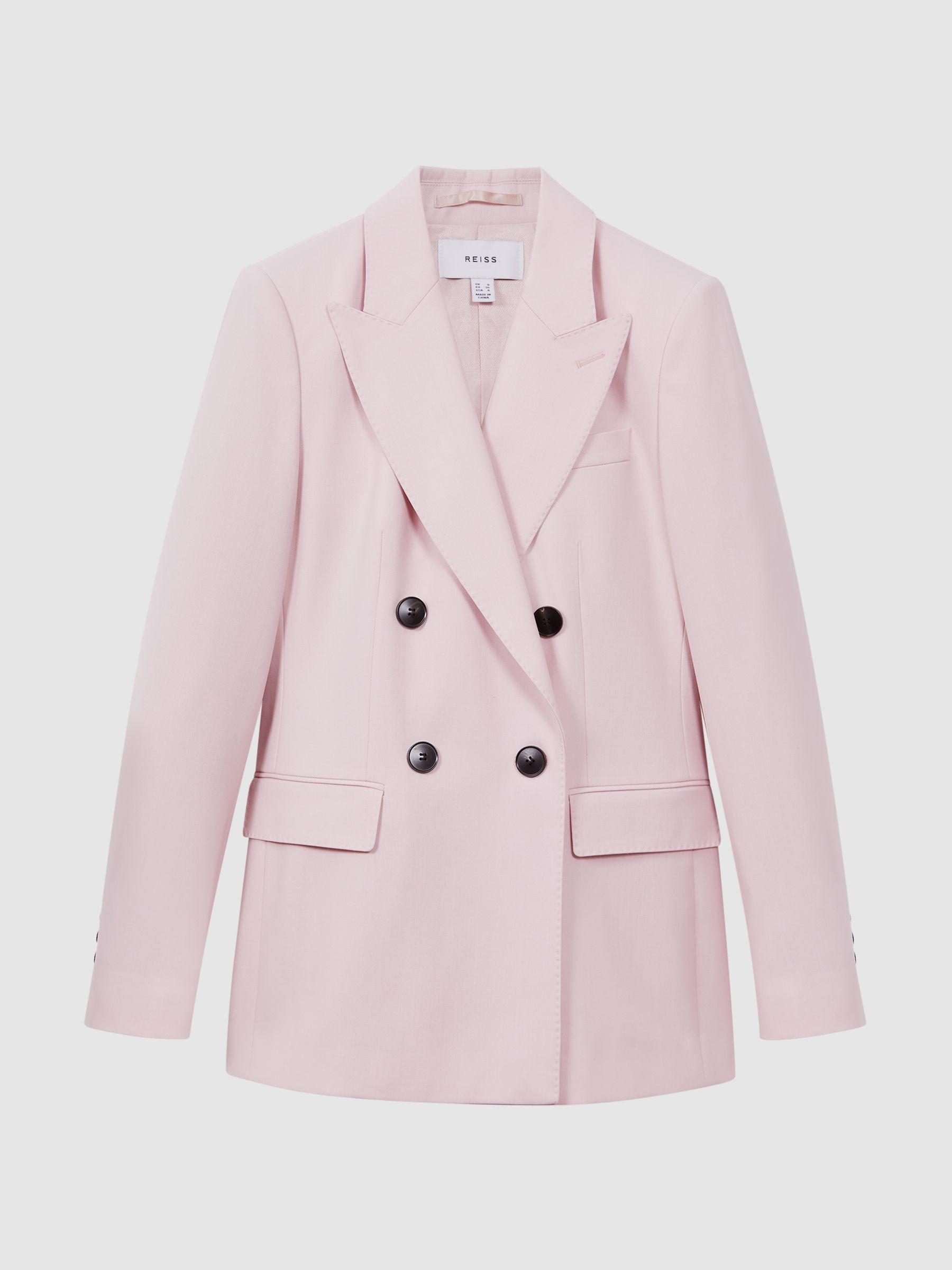 Tailored Wool Blend Double Breasted Blazer in Pink Product Image