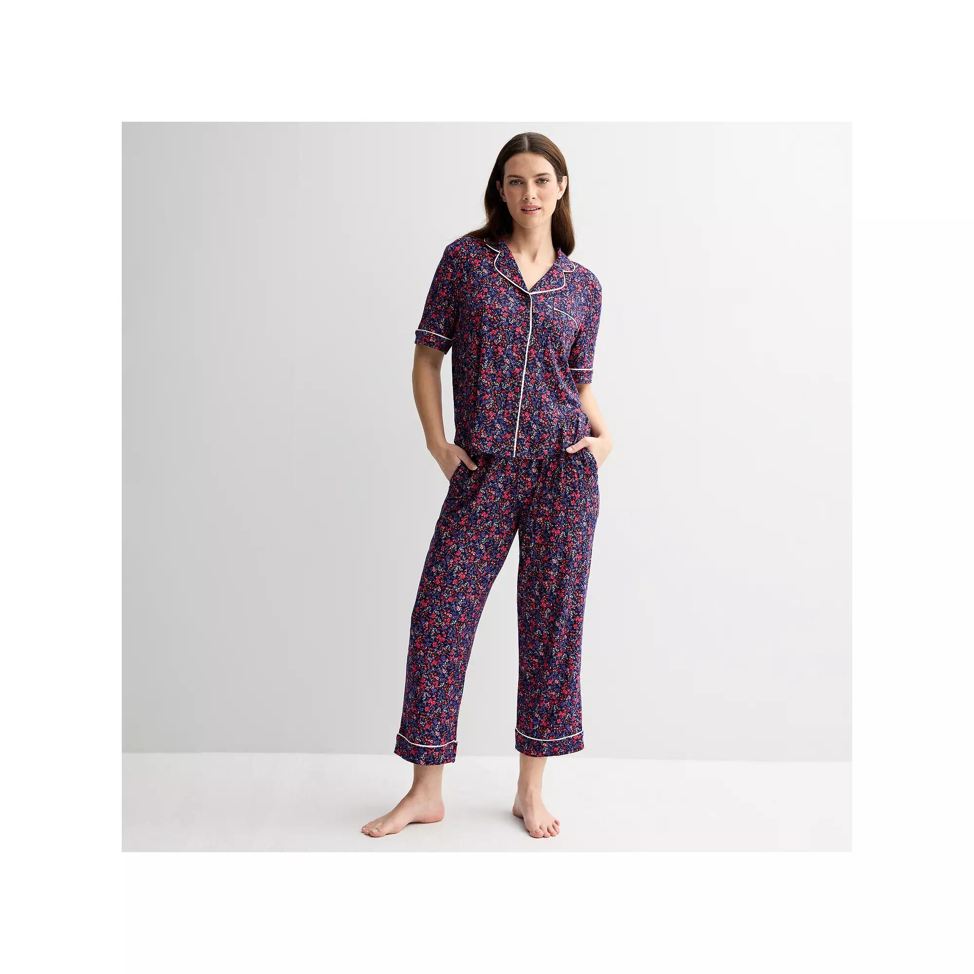 Women's Draper James 2-Piece Cozy Elbow Sleeve Notch Pajama Top and Pajama Pants Set,  Product Image