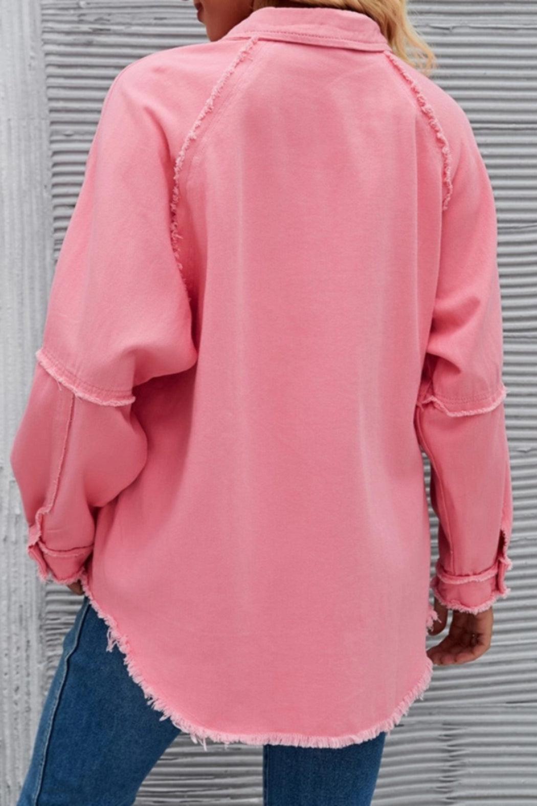 Pop Color Frayed Edge Oversized Denim Jacket Product Image