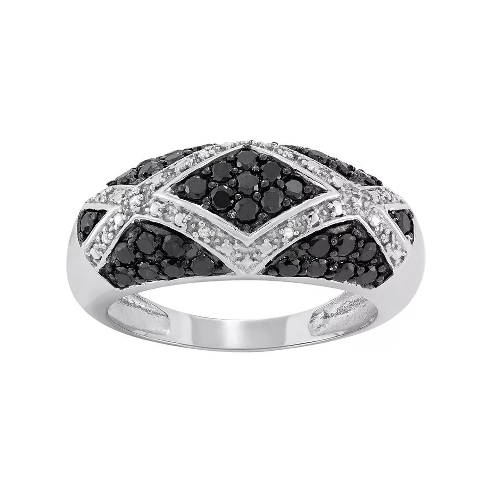 Jewelexcess 1 Carat T.W. Black and White Diamond Sterling Silver Geometric Ring, Women's, Size: 7 Product Image