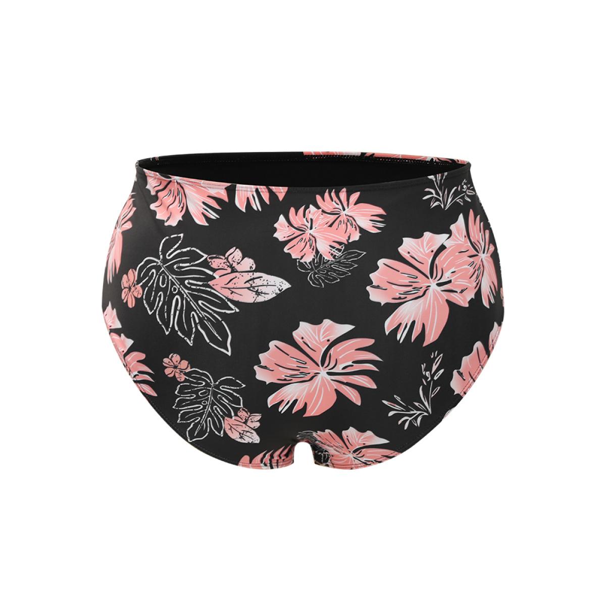 Plus Size Floral Print Gathered Adjustable Straps Swim Dress Women's Swimwear BlackFlower Vacation Bodycon Spaghetti Strap High stretch Curve Swim Dresses BloomChic 30/6X Product Image