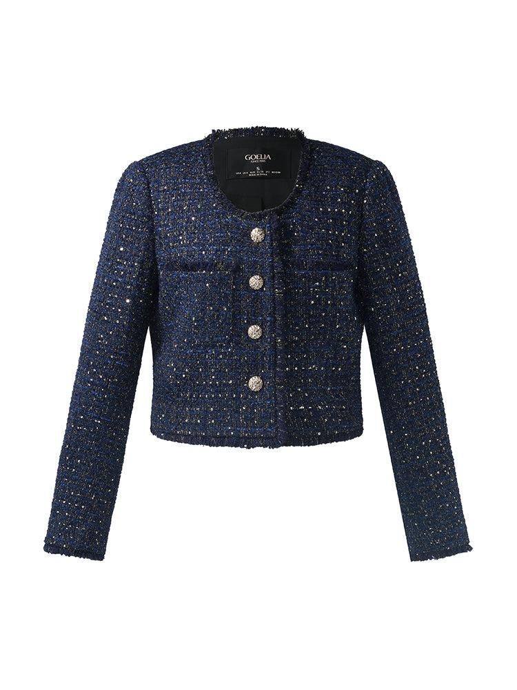 Wool Blend Tweed Square Neck Women Crop Jacket Product Image