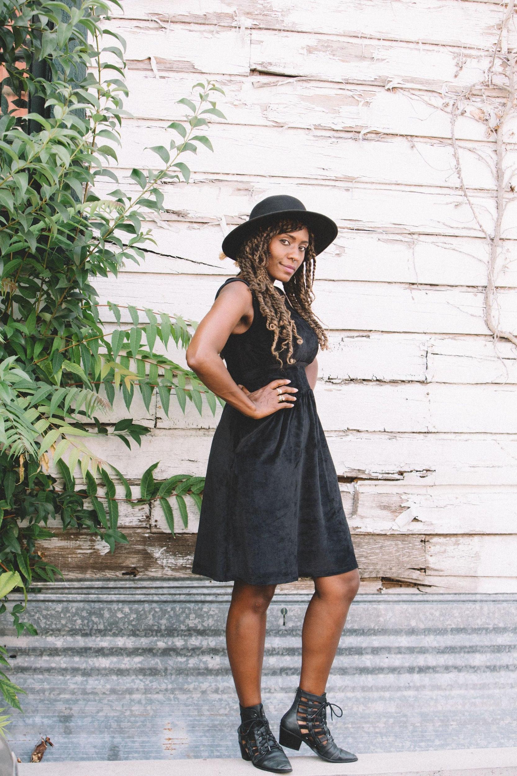 Mere Dress in Black Ribbed Velvet Product Image