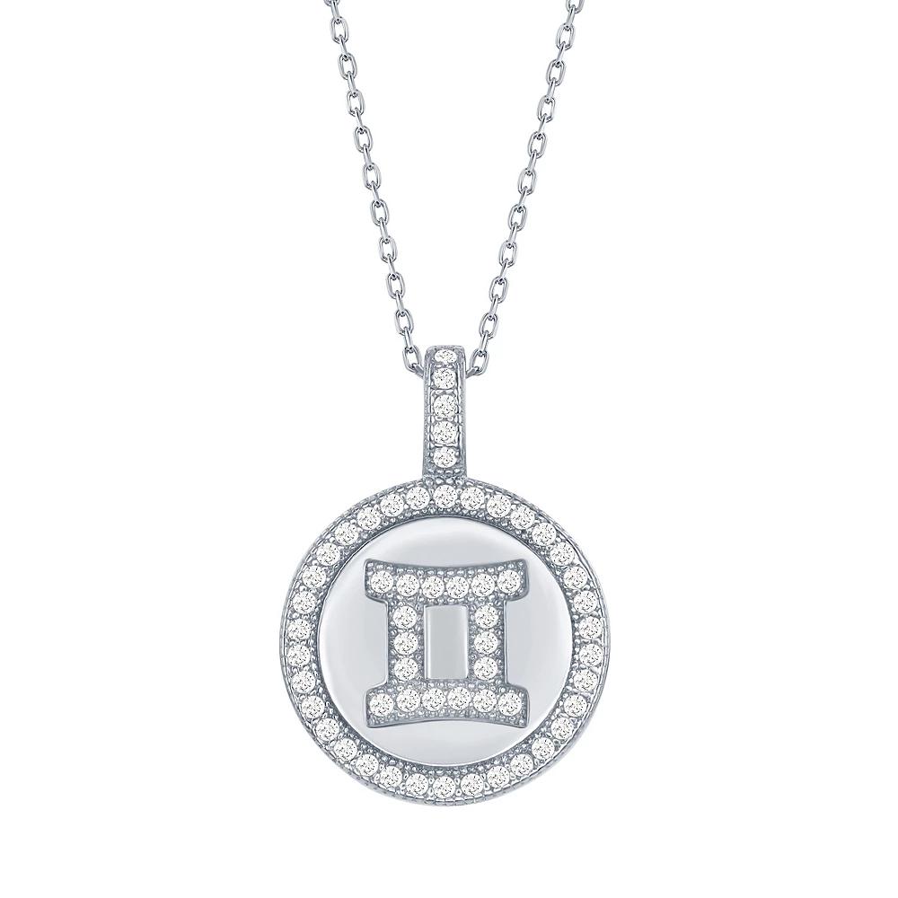 Sterling Silver Cubic Zirconia Zodiac Symbol Necklace, Women's, Size: 18", Gemini Product Image