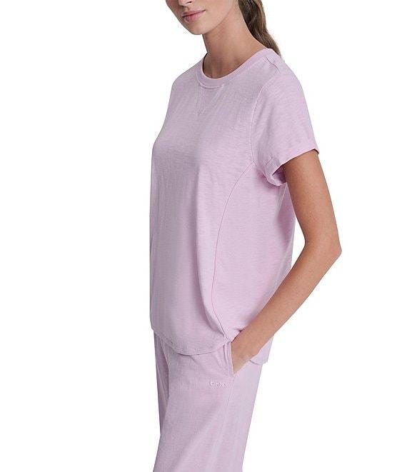 DKNY Sport by Donna Karan Cotton Slub Jersey Stripe Crew Neck Short Rolled Cuff Tee Product Image